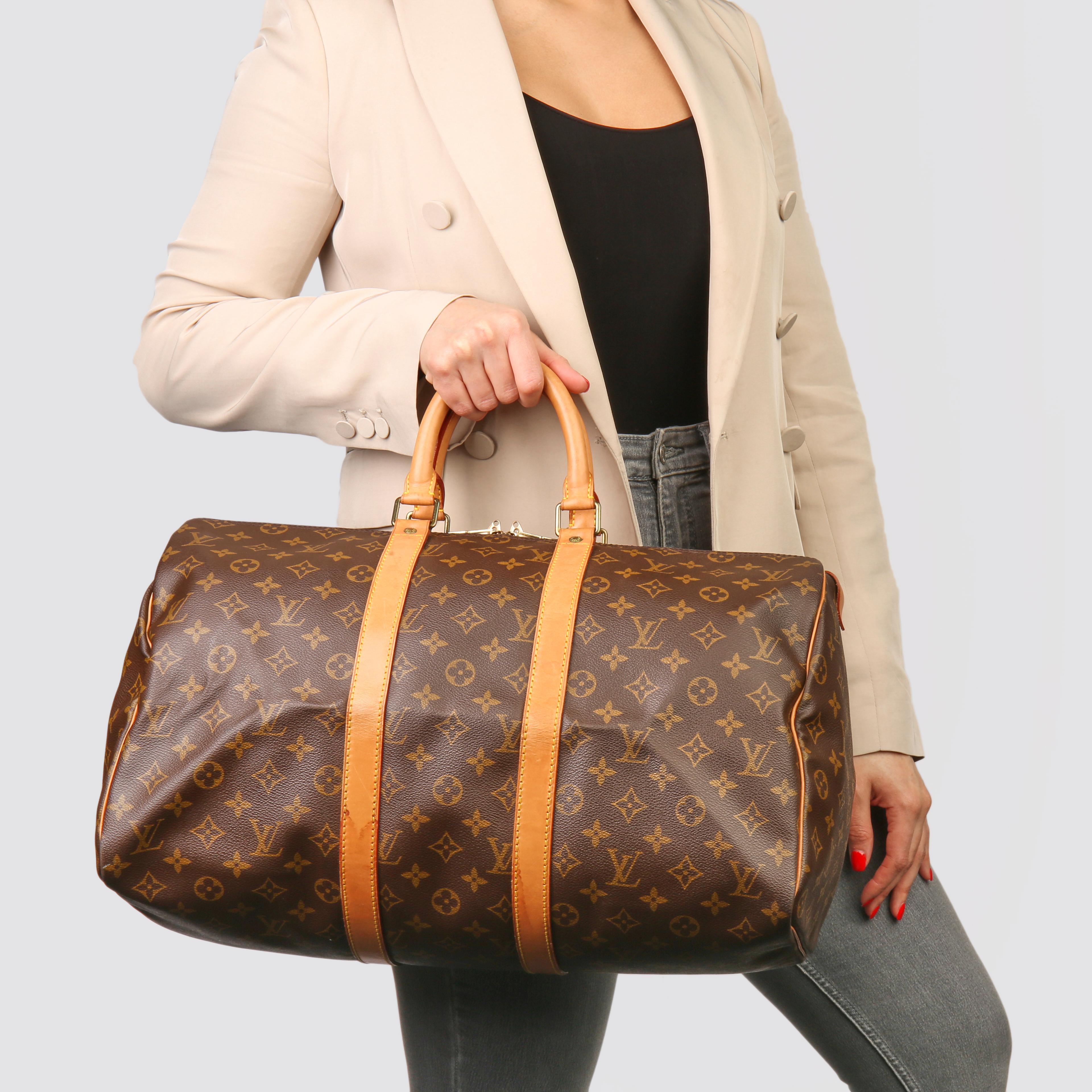 Louis Vuitton Brown Monogram Coated Canvas & Vachetta Leather Vintage Keepall 45 9