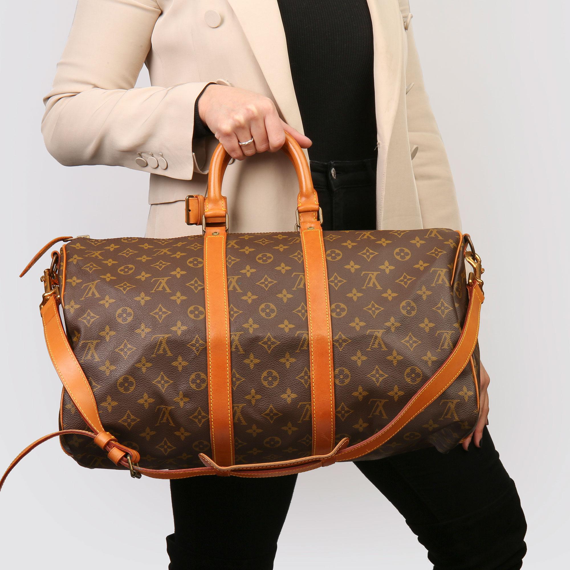 Louis Vuitton Brown Monogram Coated Canvas & Vachetta Leather Vintage Keepall 45 9