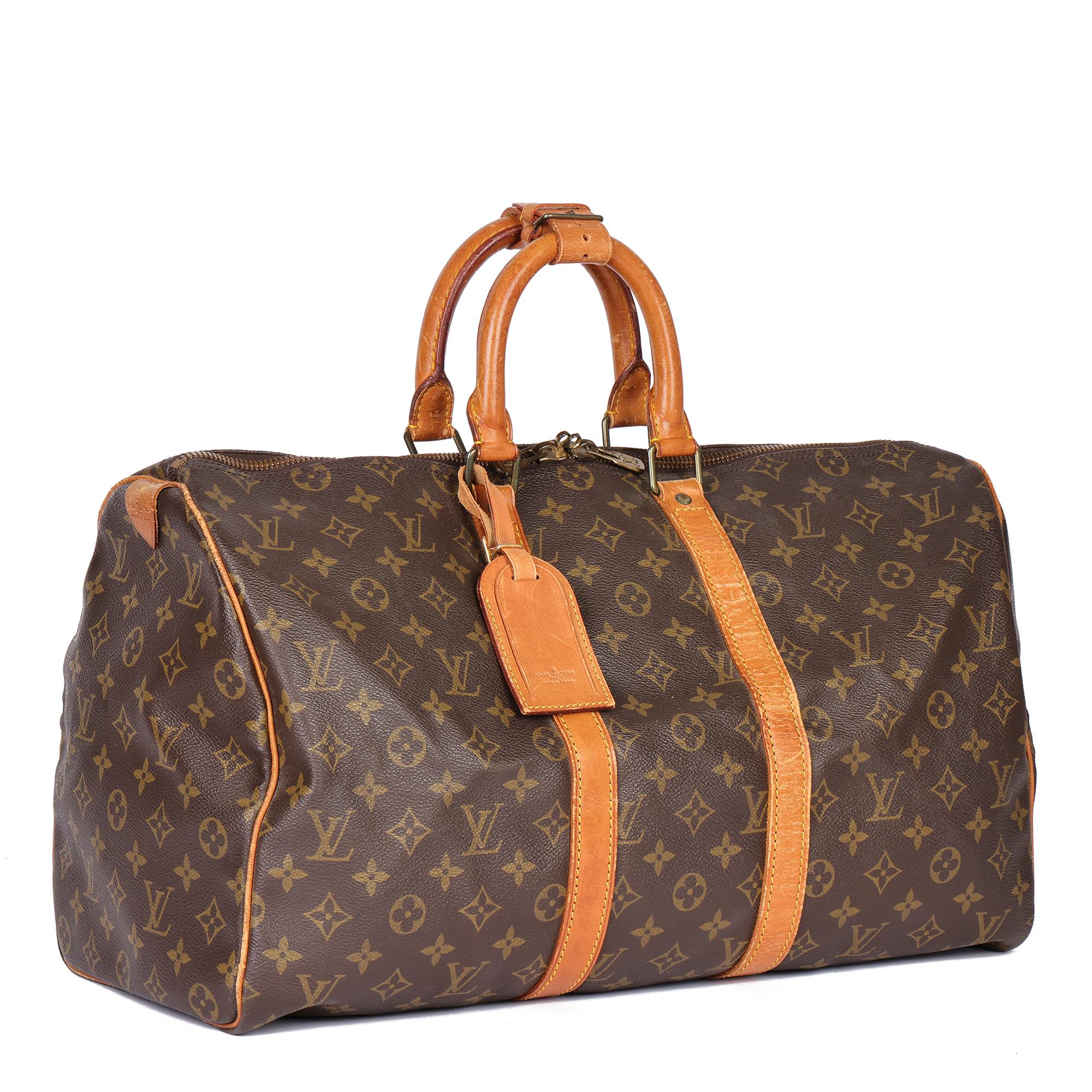 LOUIS VUITTON
Brown Monogram Coated Canvas & Vachetta Leather Vintage Keepall 45

Serial Number: V.I.862
Age (Circa): 1982
Accompanied By: Luggage Tag, Handle Keeper
Authenticity Details: Date Stamp (Made in France)
Gender: Ladies
Type: