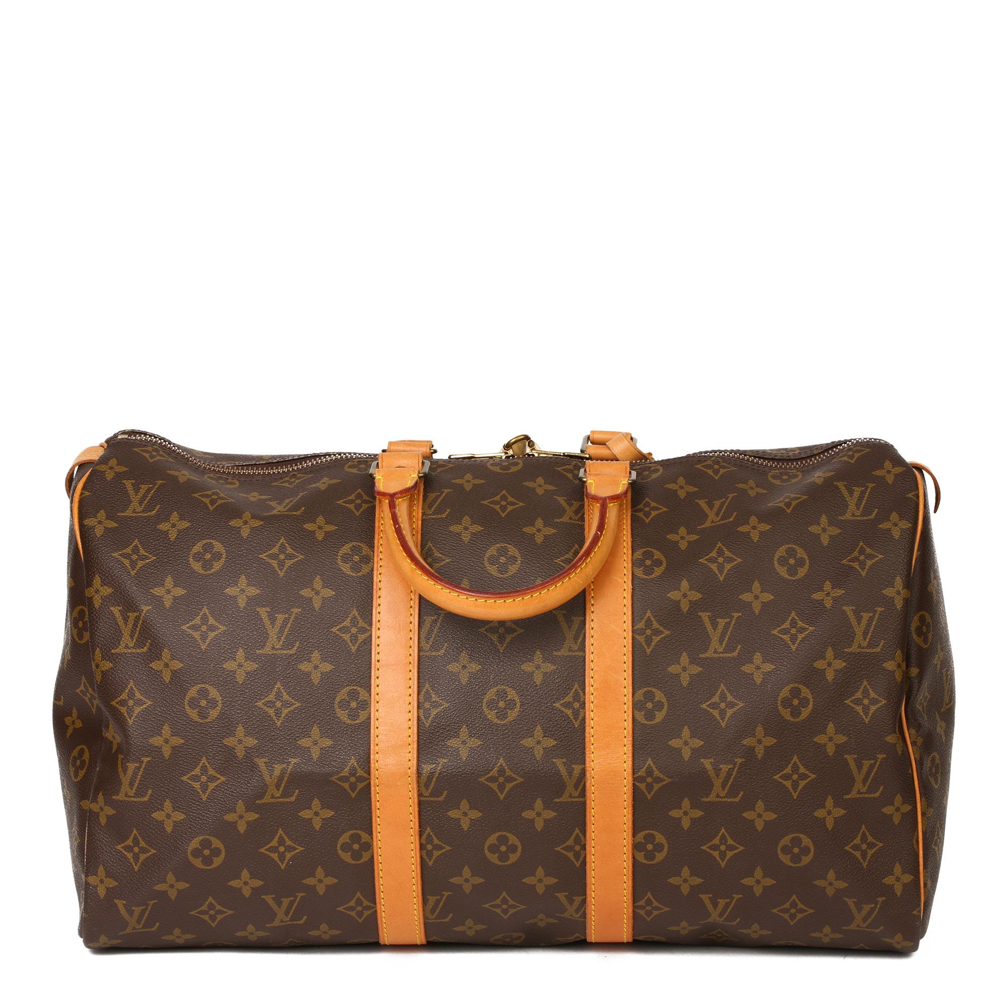 Women's or Men's Louis Vuitton Brown Monogram Coated Canvas & Vachetta Leather Vintage Keepall 45