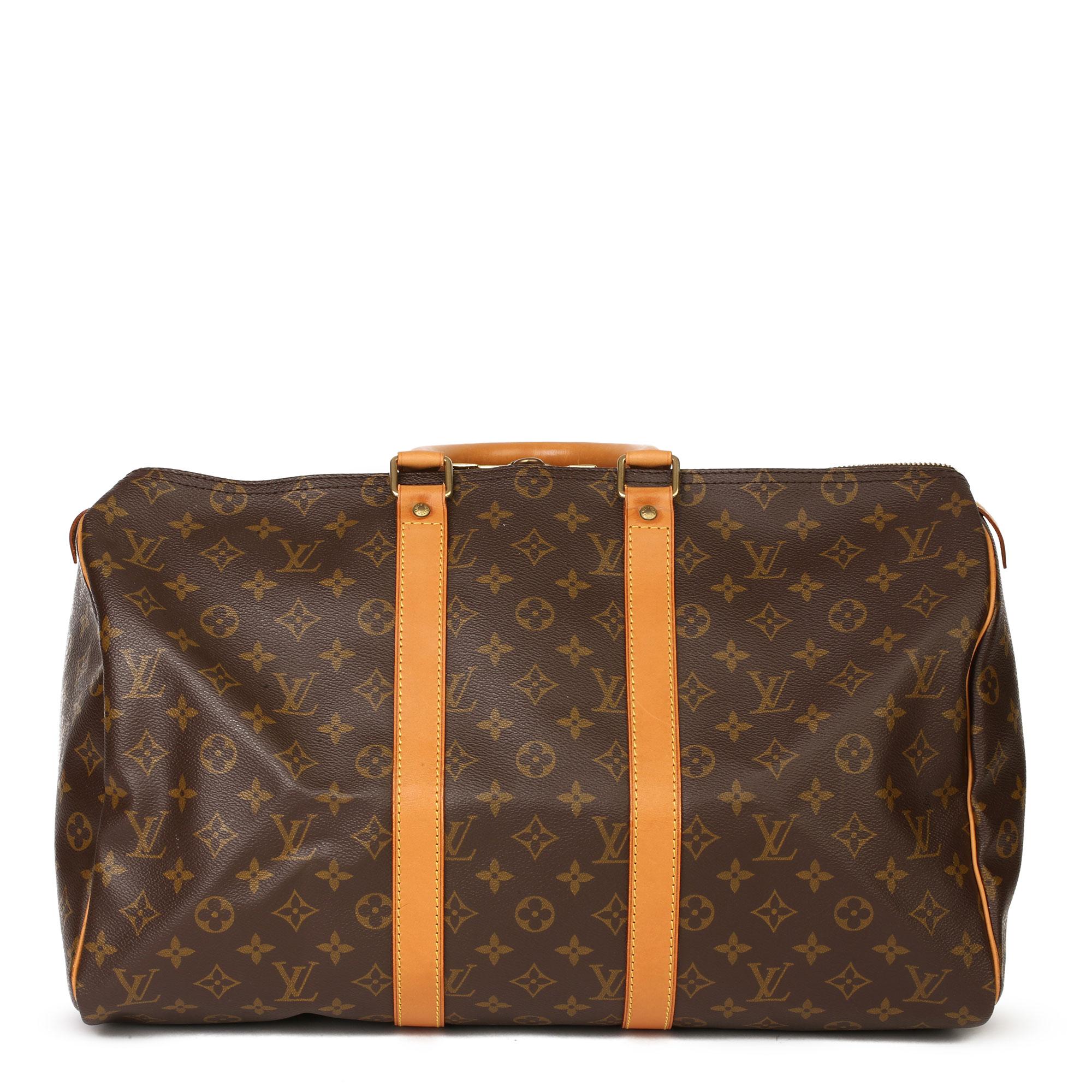 Women's or Men's Louis Vuitton Brown Monogram Coated Canvas & Vachetta Leather Vintage Keepall 45