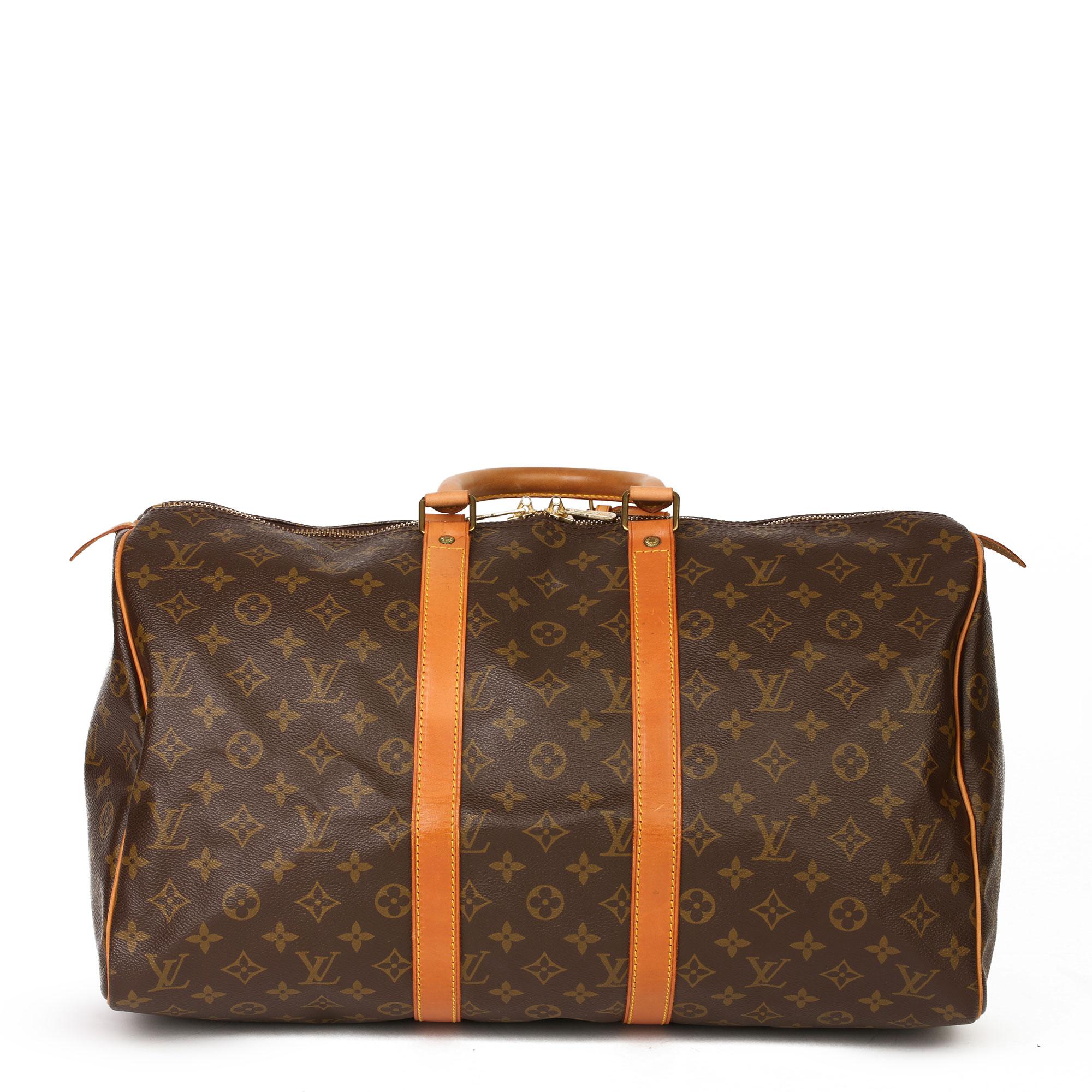 Louis Vuitton Brown Monogram Coated Canvas & Vachetta Leather Vintage Keepall 45 In Excellent Condition In Bishop's Stortford, Hertfordshire