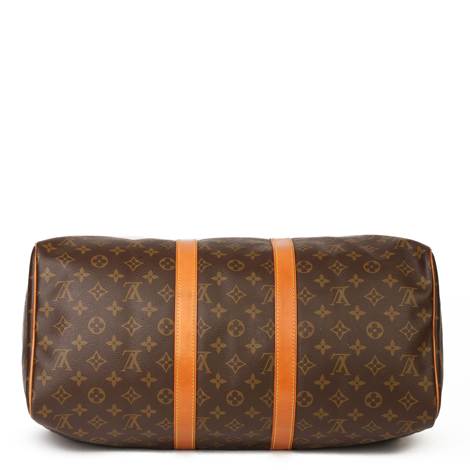 Women's or Men's Louis Vuitton Brown Monogram Coated Canvas & Vachetta Leather Vintage Keepall 45