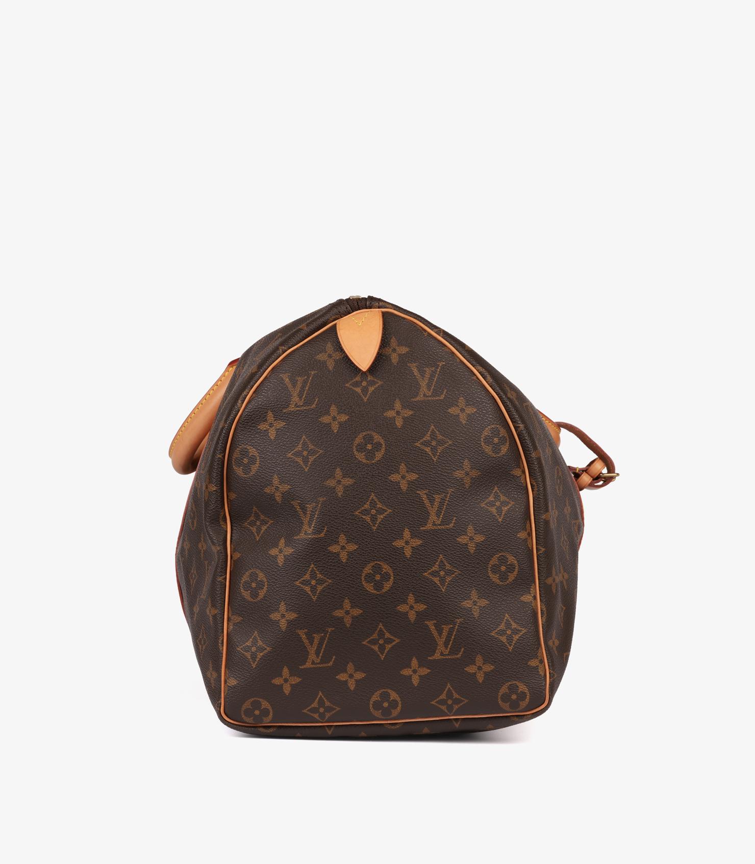 Femenino o masculino Louis Vuitton Monograma Marrón Lona Recubierta y Piel Vachetta Keepall Vintage 45 en venta