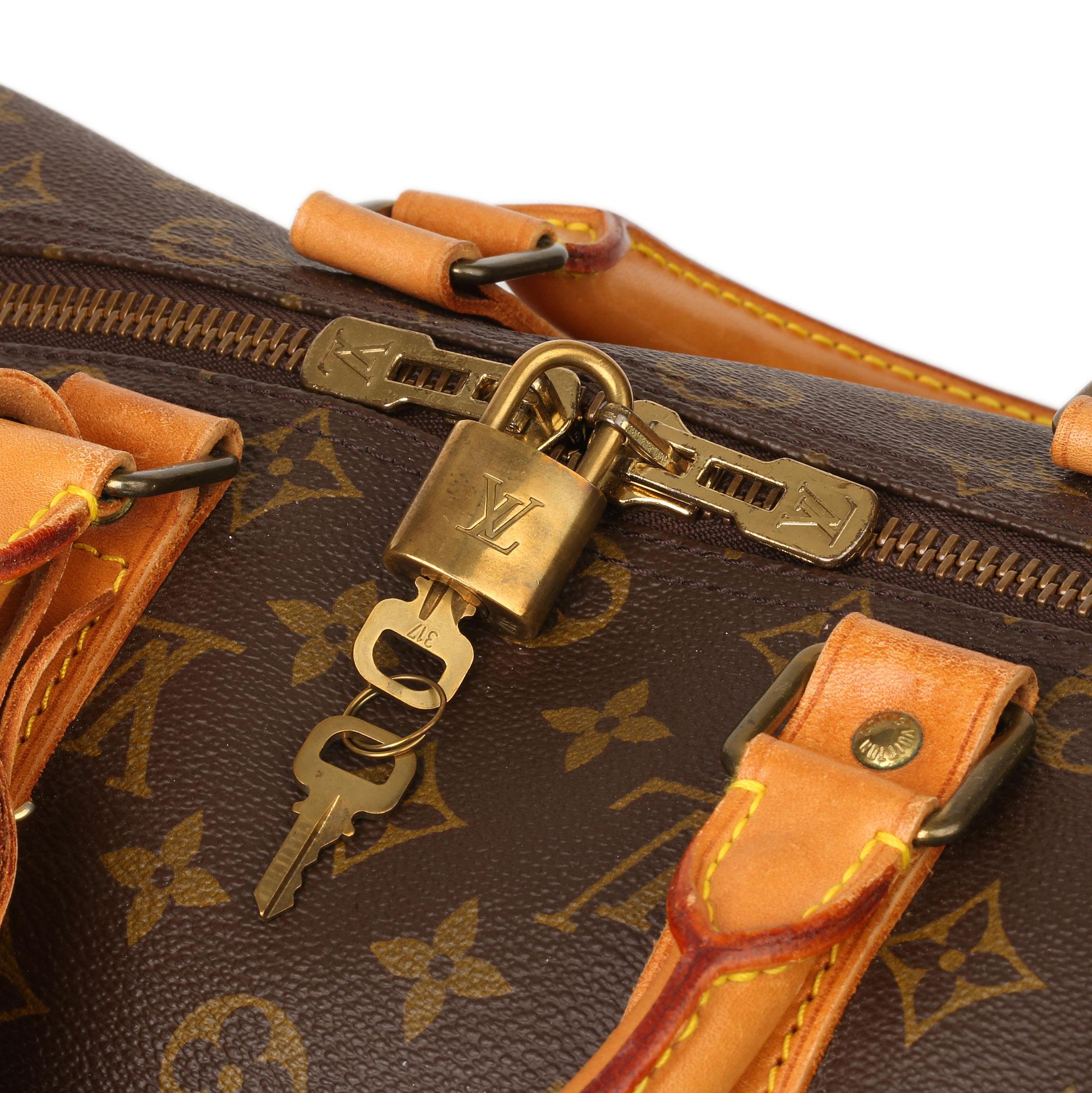 Louis Vuitton Brown Monogram Coated Canvas & Vachetta Leather Vintage Keepall 45 3