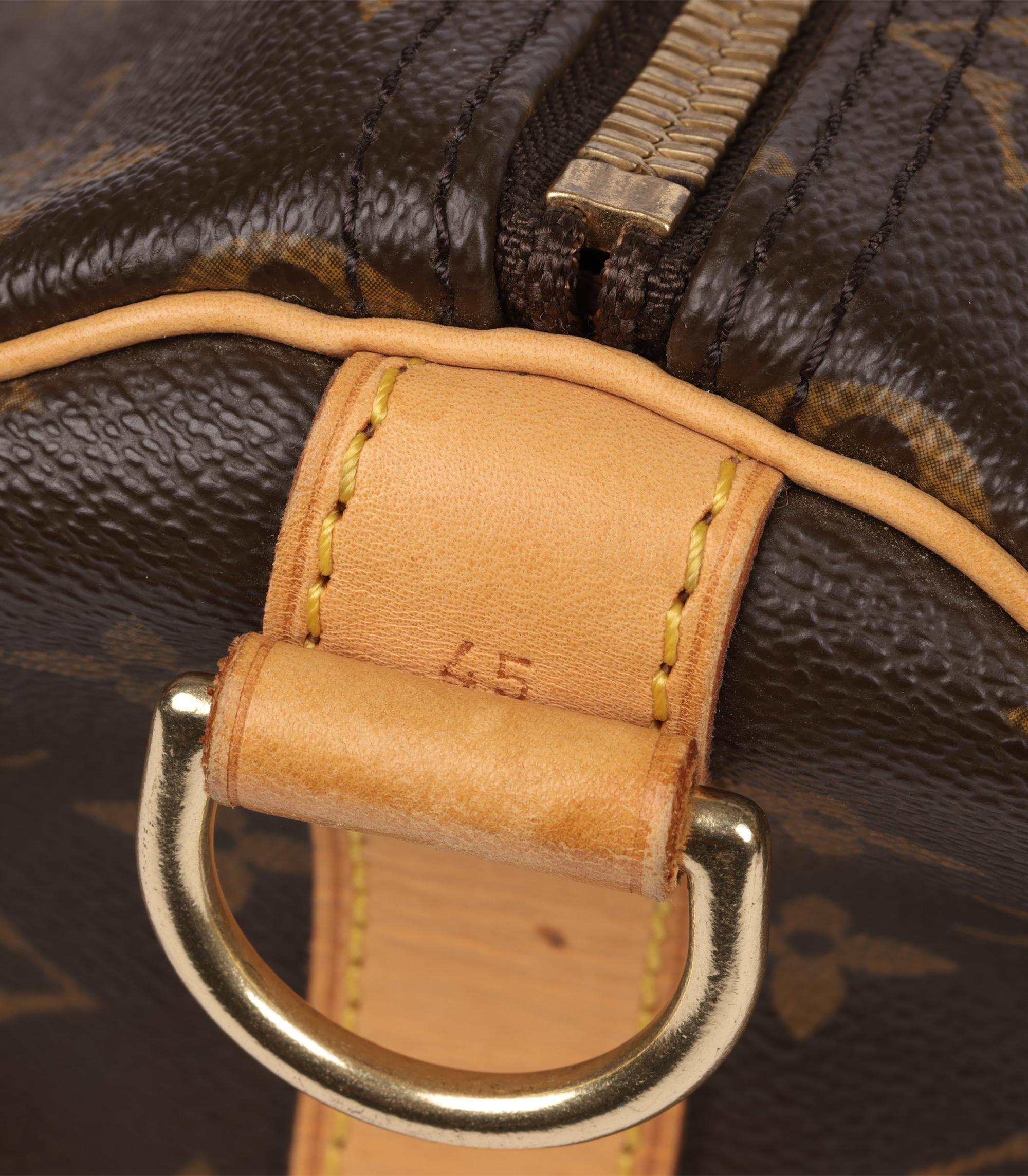 Louis Vuitton Brown Monogram Coated Canvas & Vachetta Leather Vintage Keepall 45 im Angebot 2