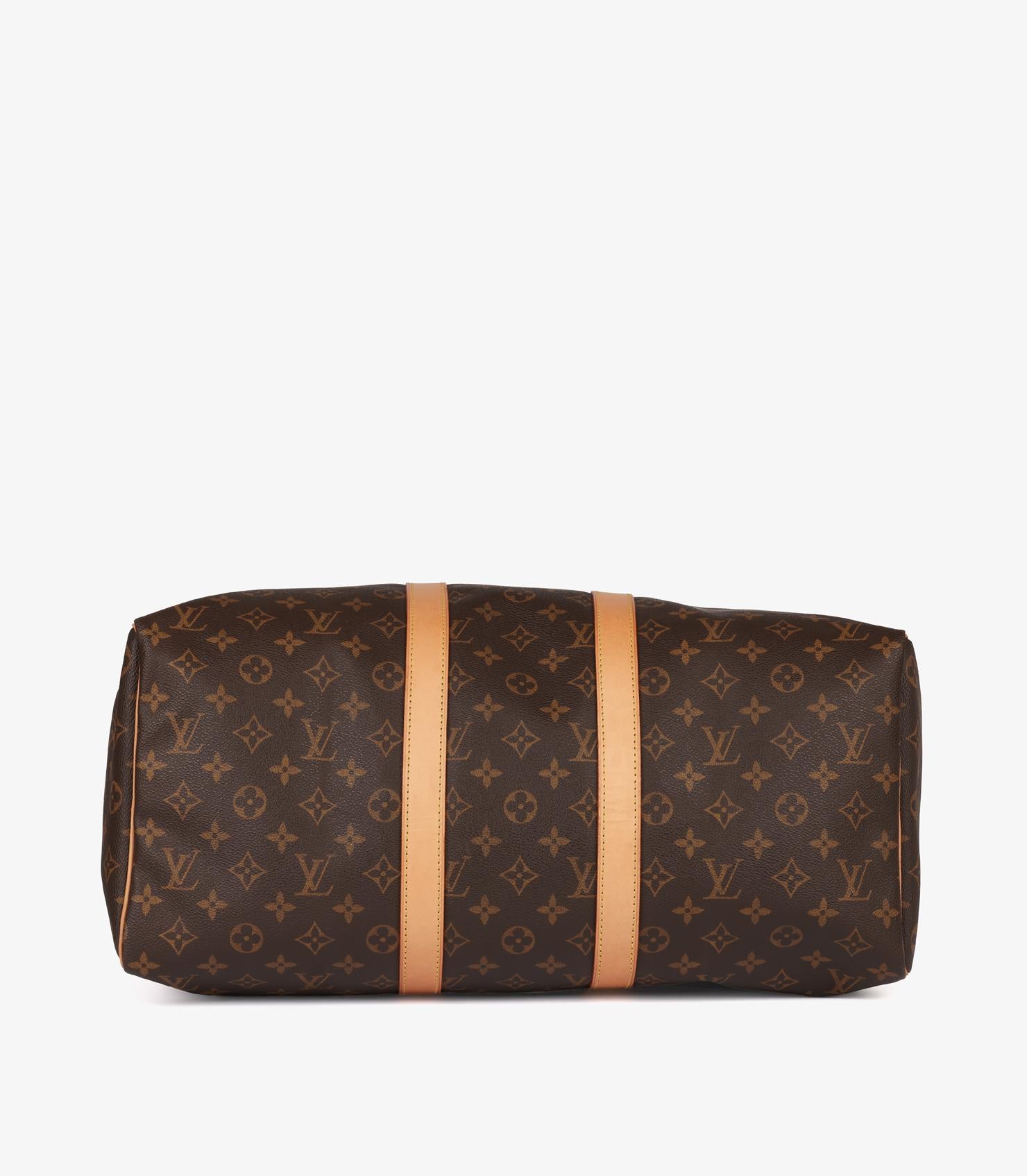 Louis Vuitton Monograma Marrón Lona Recubierta y Piel Vachetta Keepall Vintage 45 en venta 2