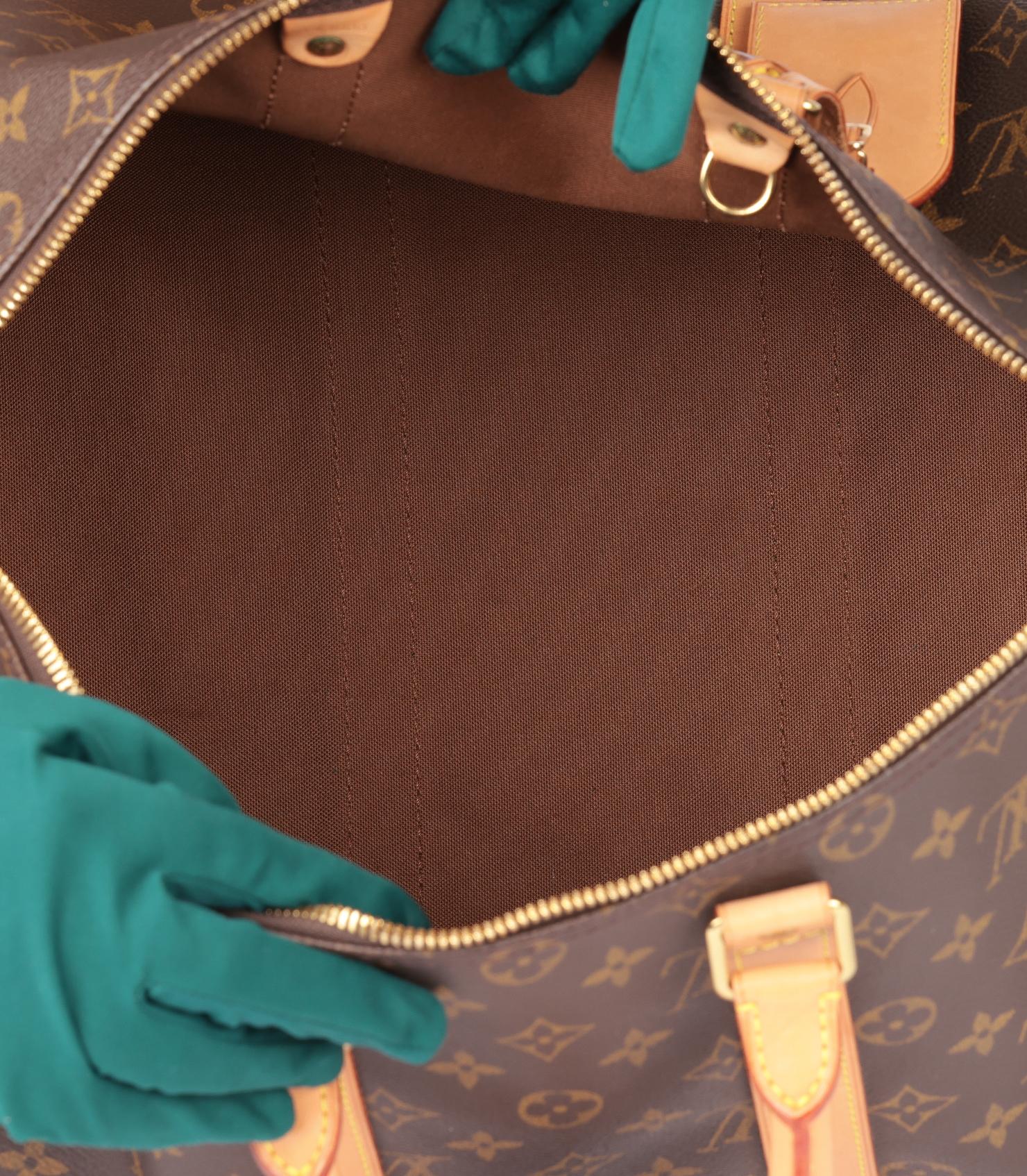 Louis Vuitton Monograma Marrón Lona Recubierta y Piel Vachetta Keepall Vintage 45 en venta 4