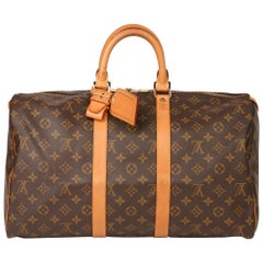 Louis Vuitton Brown Monogram Coated Canvas & Vachetta Leather Used Keepall 45