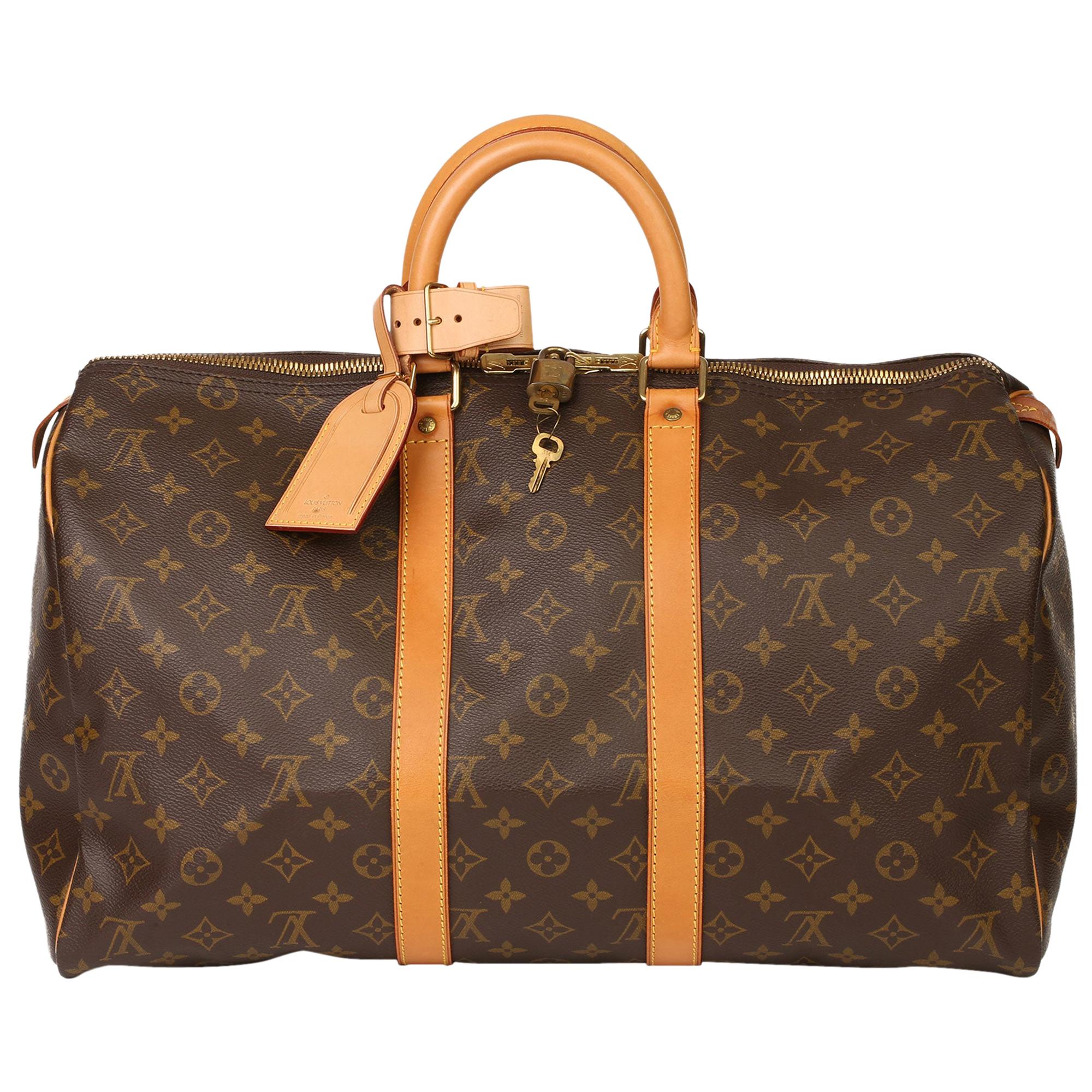 Louis Vuitton Brown Monogram Coated Canvas & Vachetta Leather Vintage Keepall 45