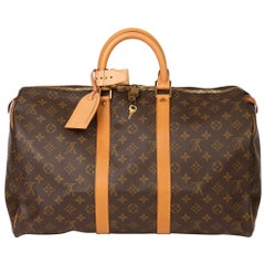 Louis Vuitton Brown Monogram Coated Canvas & Vachetta Leather Used Keepall 45
