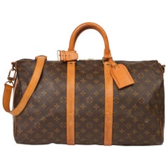 Louis Vuitton Brown Monogram Coated Canvas & Vachetta Leather Used Keepall 45