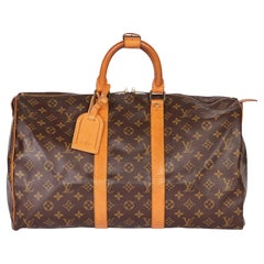 LOUIS VUITTON Braunes Monogramm beschichtetes Segeltuch & Vachetta Leder Vintage Keepall 45