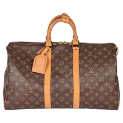 LOUIS VUITTON Brown Monogram Coated Canvas & Vachetta Leather Vintage Keepall 45