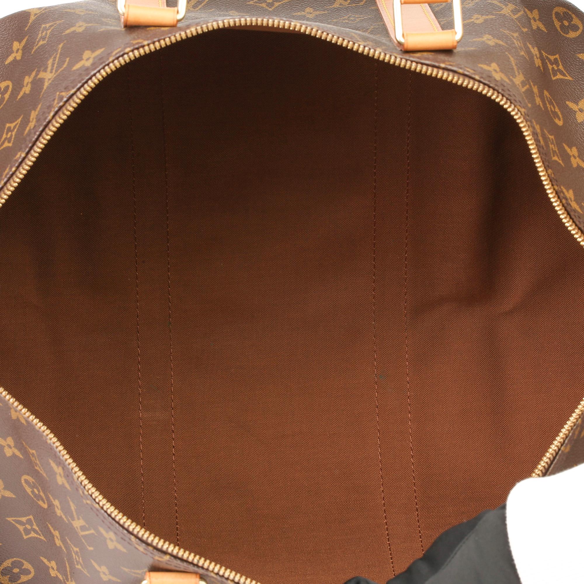 Louis Vuitton Brown Monogram Coated Canvas & Vachetta Leather Vintage Keepall 50 6