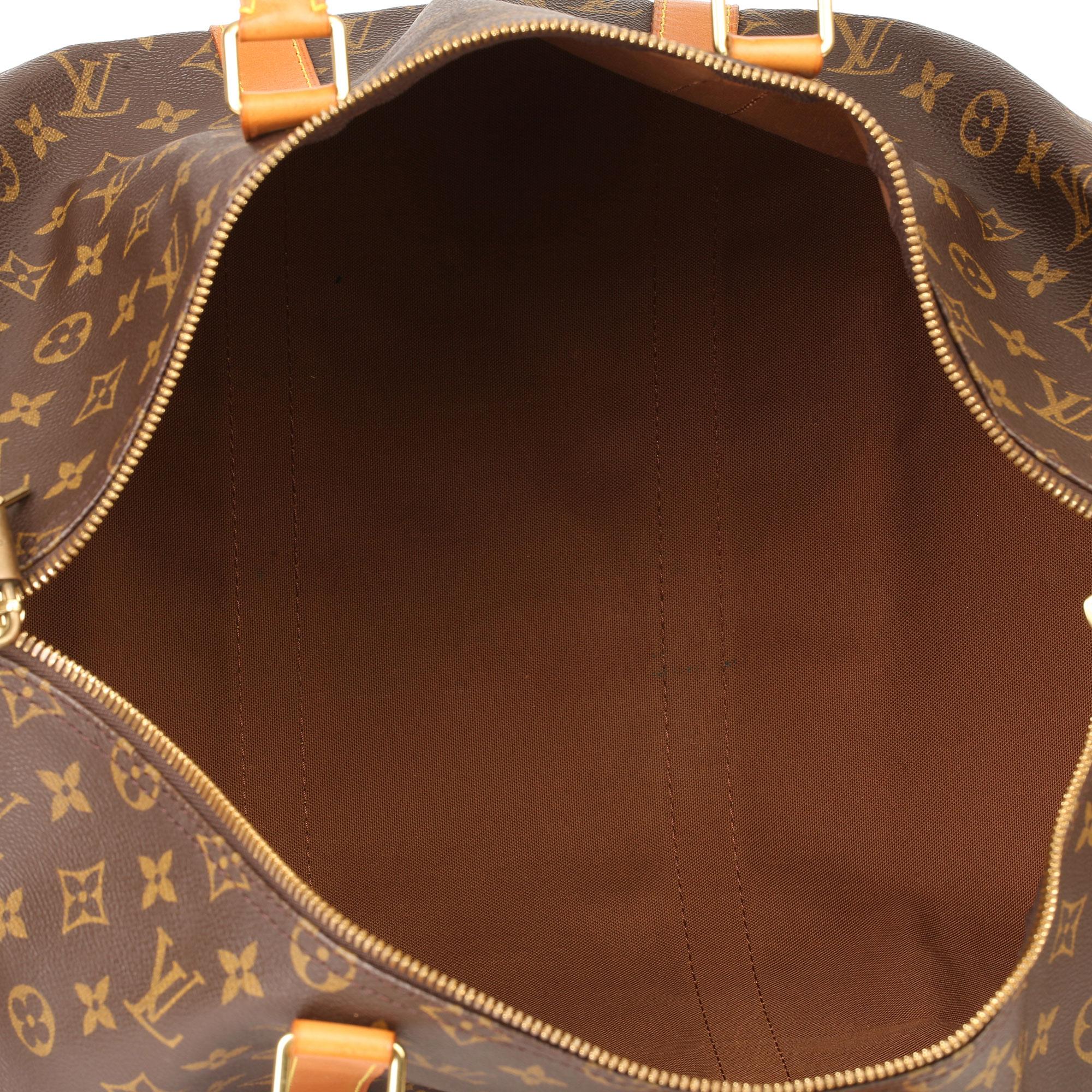 Louis Vuitton Brown Monogram Coated Canvas & Vachetta Leather Vintage Keepall 50 6