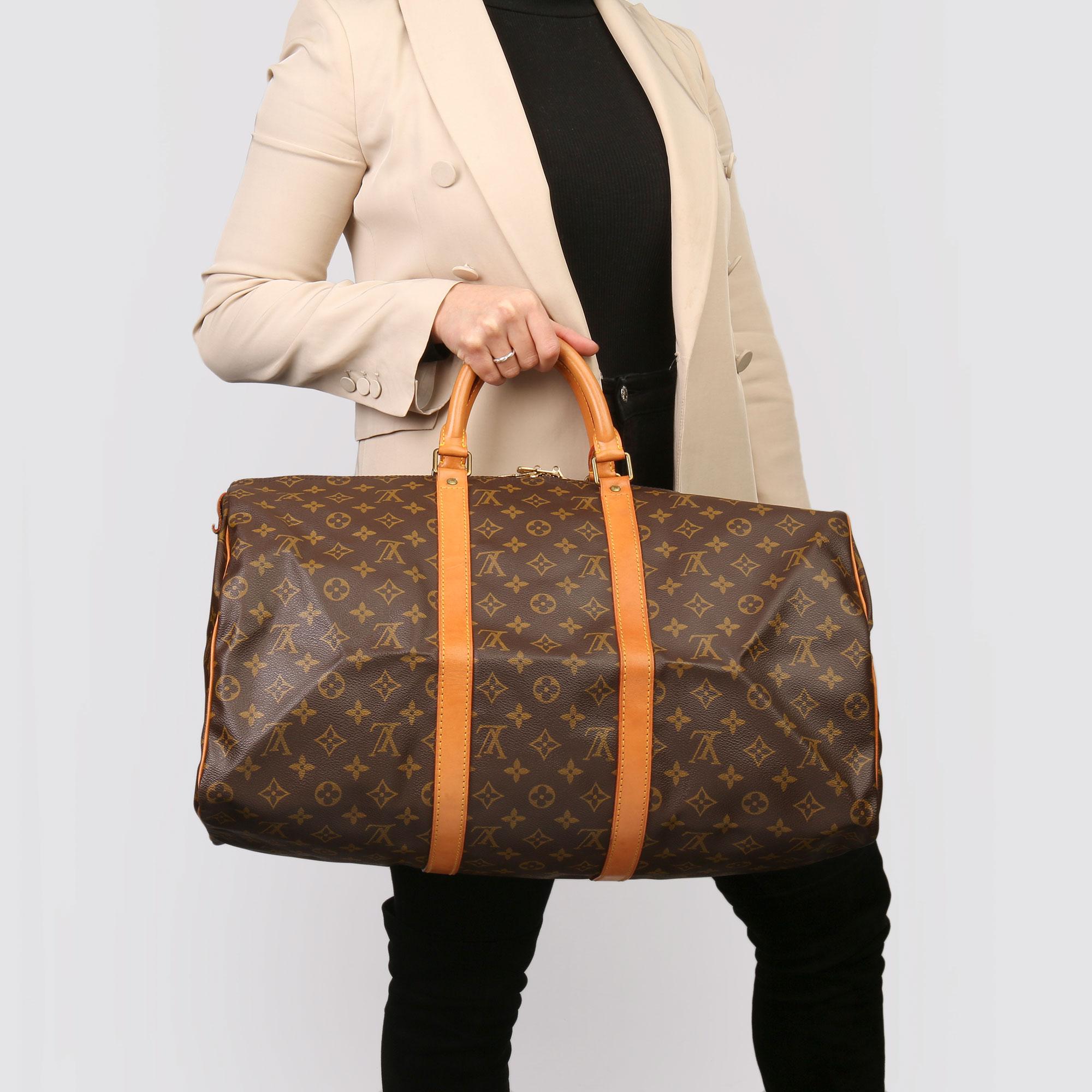 Louis Vuitton Brown Monogram Coated Canvas & Vachetta Leather Vintage Keepall 50 7