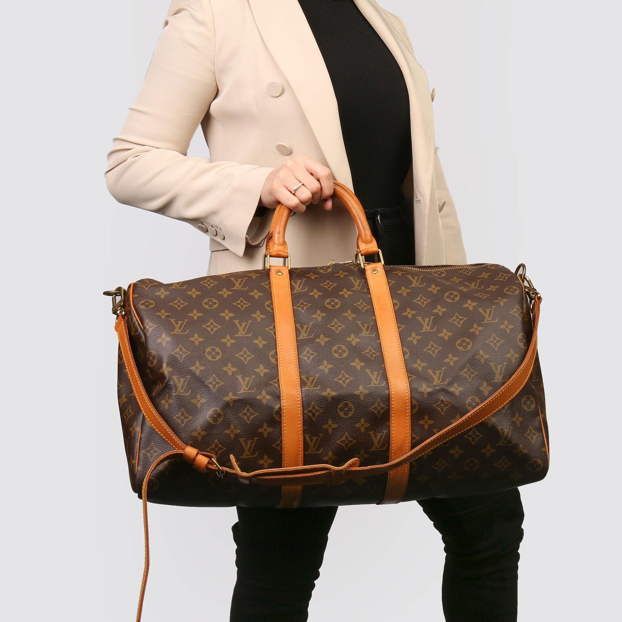 Louis Vuitton Brown Monogram Coated Canvas & Vachetta Leather Vintage Keepall 50 7