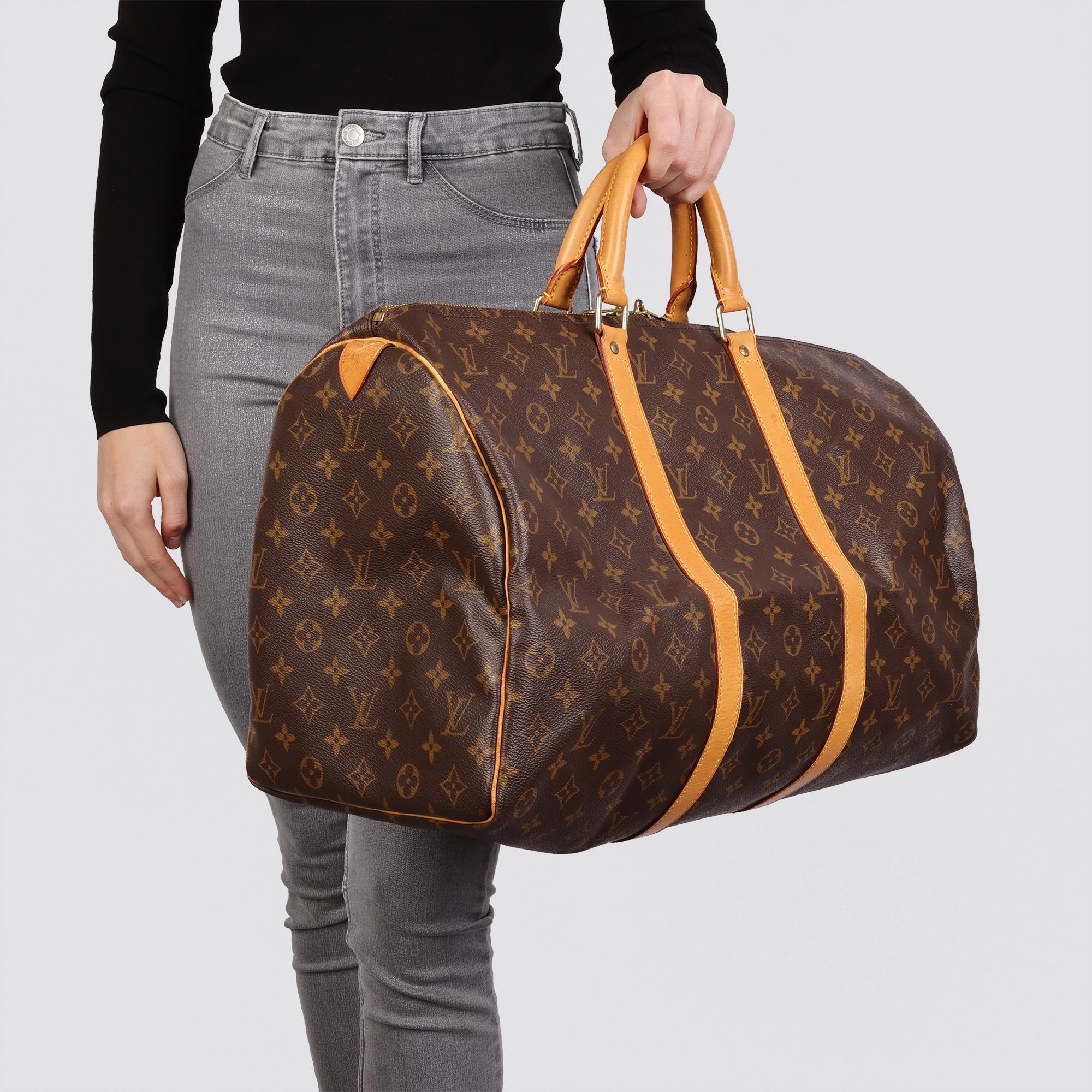 LOUIS VUITTON Brown Monogram Coated Canvas & Vachetta Leather Vintage Keepall 50 4