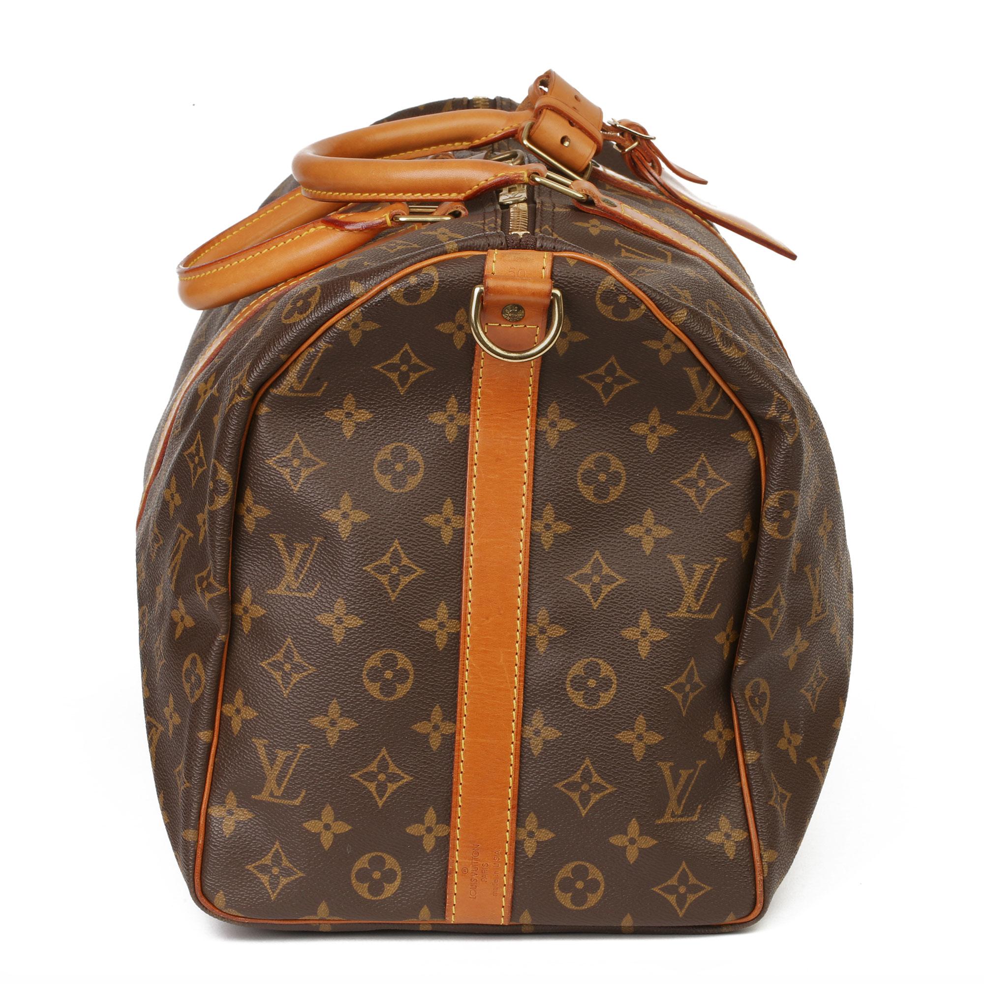 Louis Vuitton Brown Monogram Coated Canvas & Vachetta Leather Vintage Keepall 50 In Excellent Condition In Bishop's Stortford, Hertfordshire