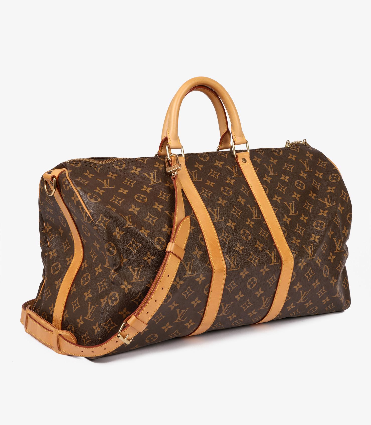 Louis Vuitton Brown Monogram Coated Canvas & Vachetta Leather Vintage Keepall 50 In Excellent Condition In Bishop's Stortford, Hertfordshire
