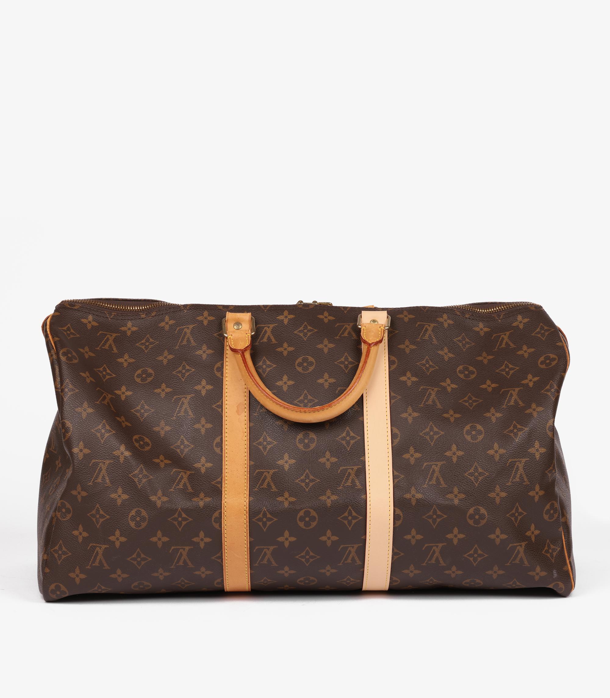 Louis Vuitton Brown Monogram Coated Canvas & Vachetta Leather Vintage Keepall 50 (Schwarz) im Angebot