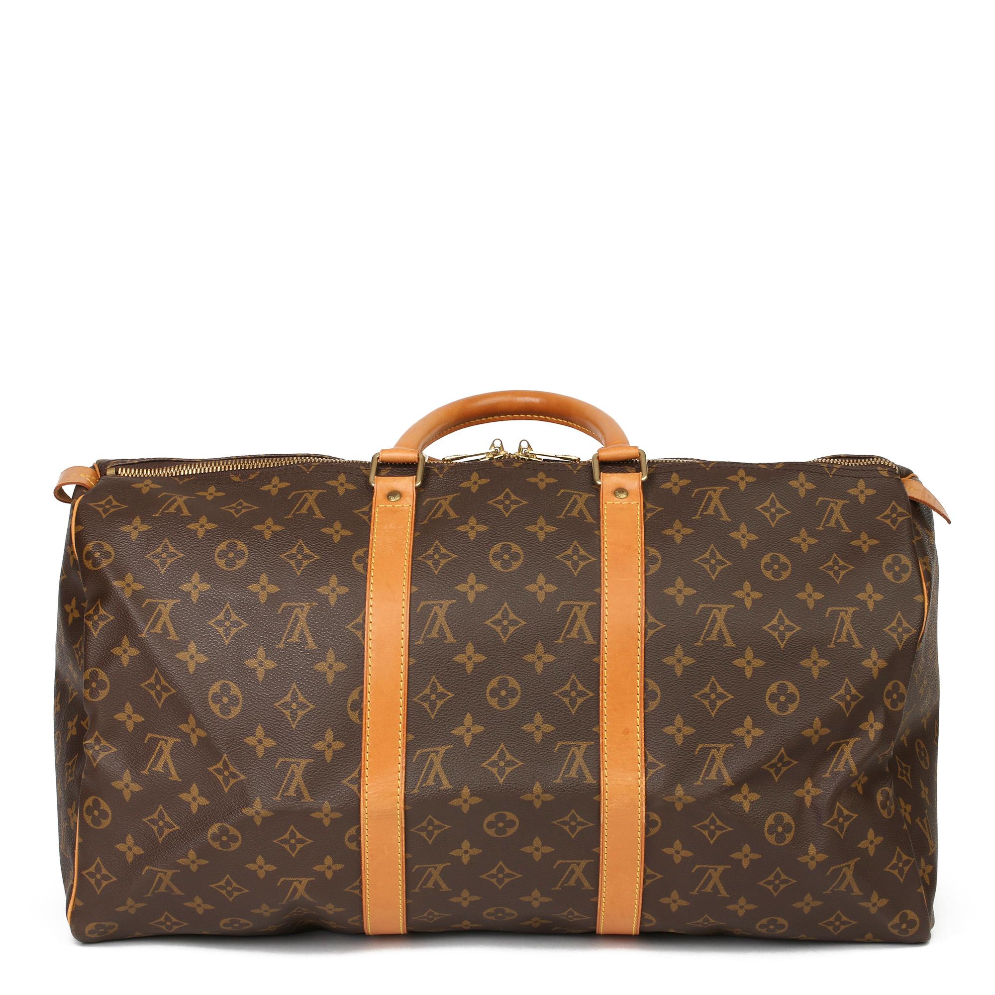 Women's or Men's Louis Vuitton Brown Monogram Coated Canvas & Vachetta Leather Vintage Keepall 50