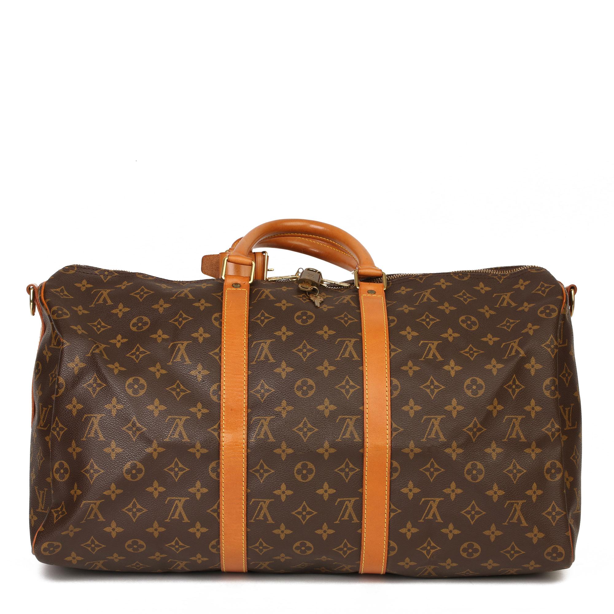 Women's or Men's Louis Vuitton Brown Monogram Coated Canvas & Vachetta Leather Vintage Keepall 50