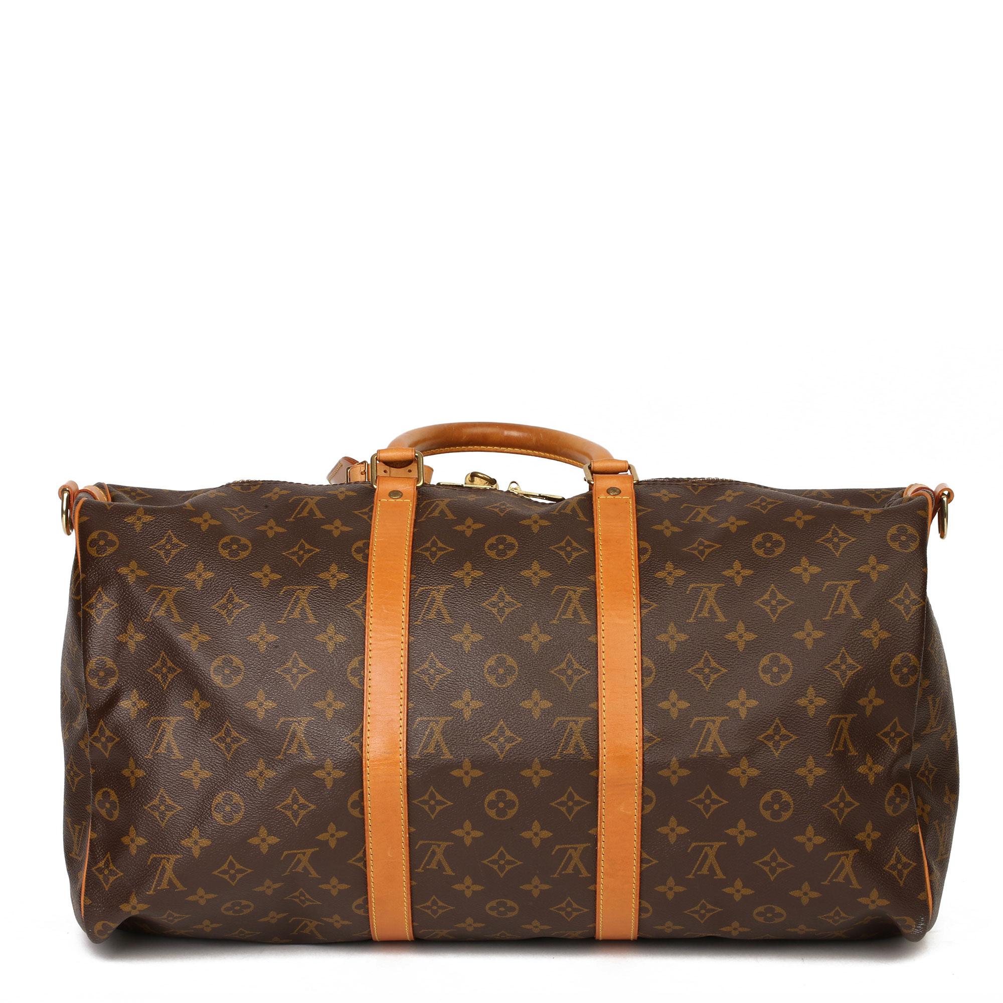 Women's or Men's Louis Vuitton Brown Monogram Coated Canvas & Vachetta Leather Vintage Keepall 50