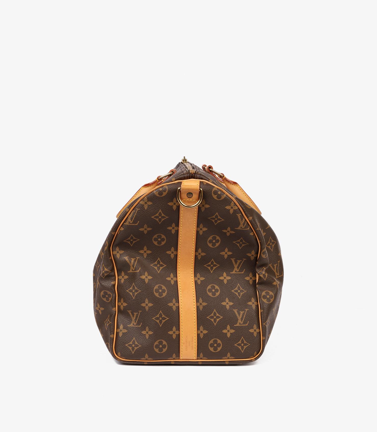 Women's or Men's Louis Vuitton Brown Monogram Coated Canvas & Vachetta Leather Vintage Keepall 50
