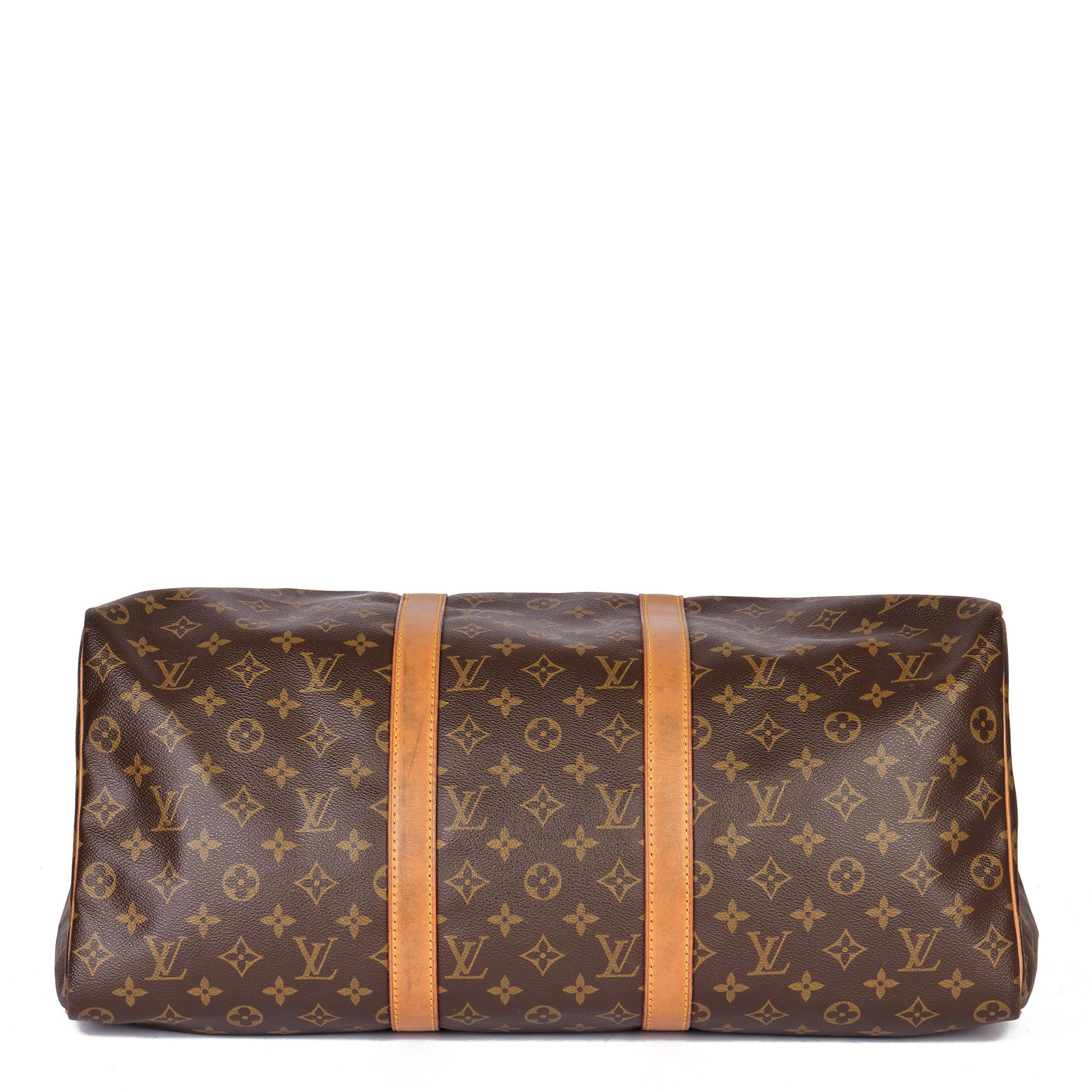 LOUIS VUITTON Brown Monogram Coated Canvas & Vachetta Leather Vintage Keepall 50 In Excellent Condition In Bishop's Stortford, Hertfordshire