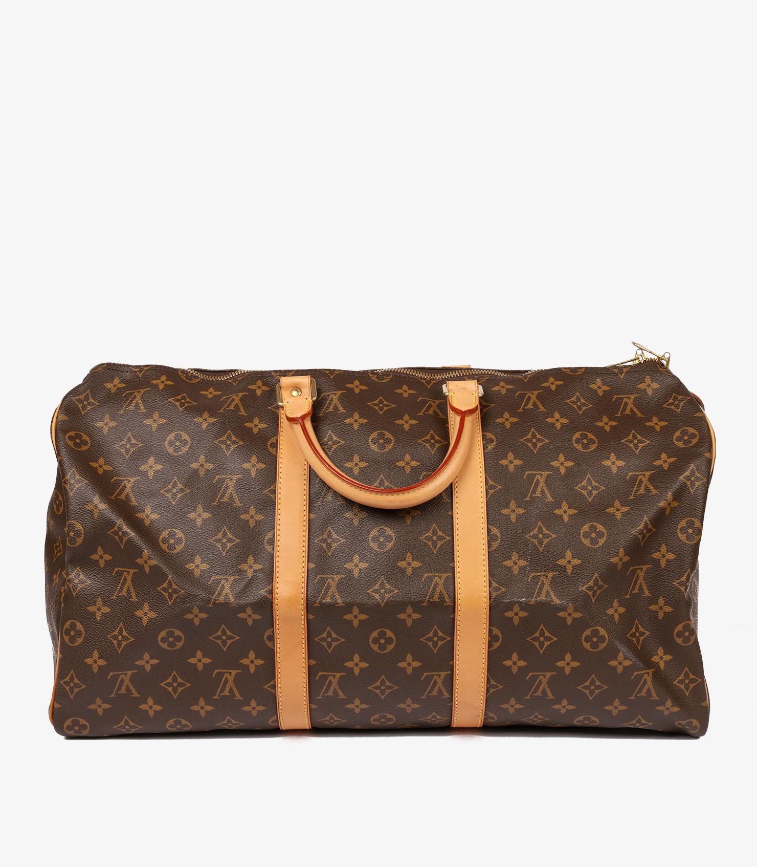 Louis Vuitton Brown Monogram Coated Canvas & Vachetta Leather Vintage Keepall 50 2