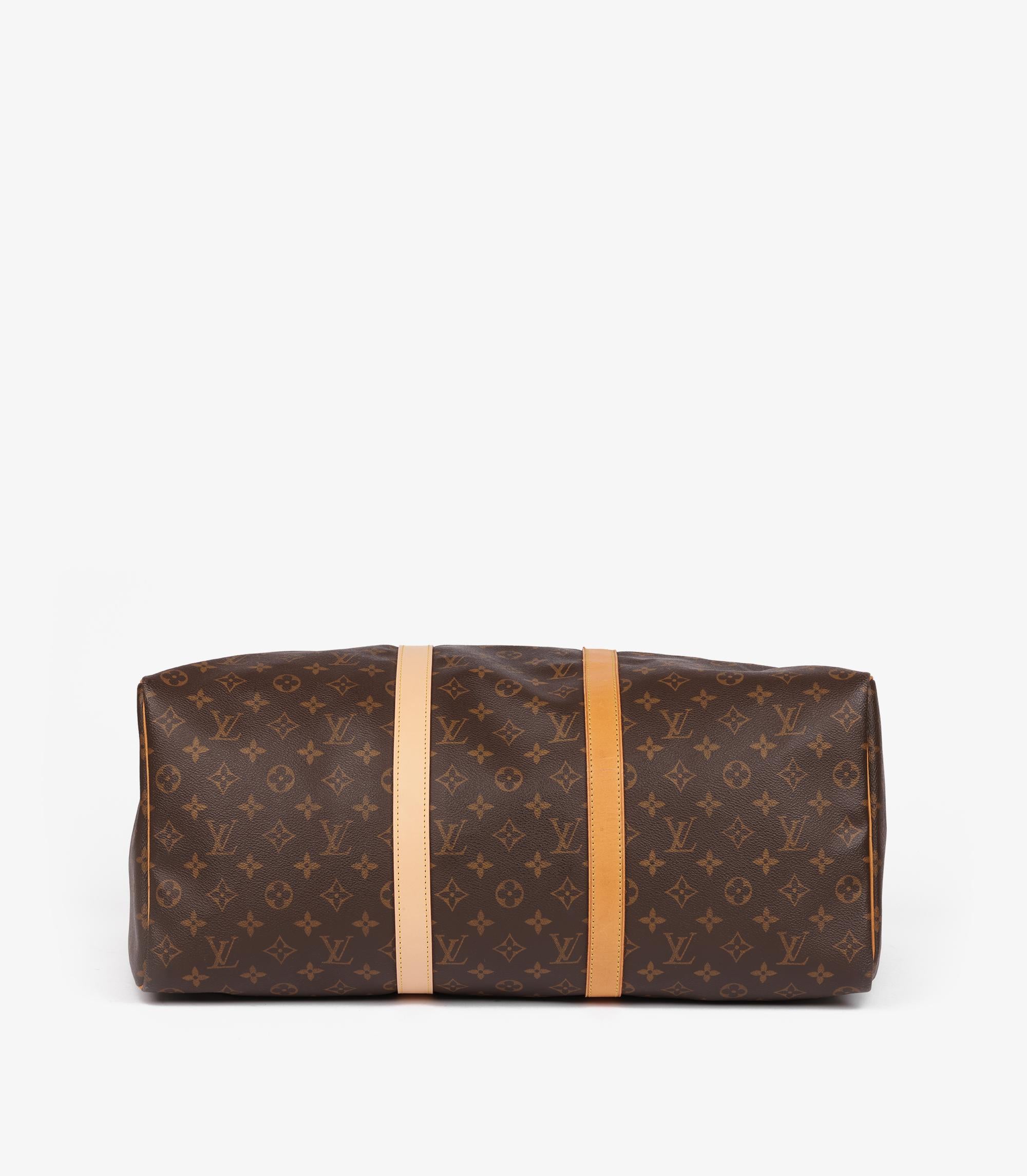 Louis Vuitton Brown Monogram Coated Canvas & Vachetta Leather Vintage Keepall 50 im Angebot 1