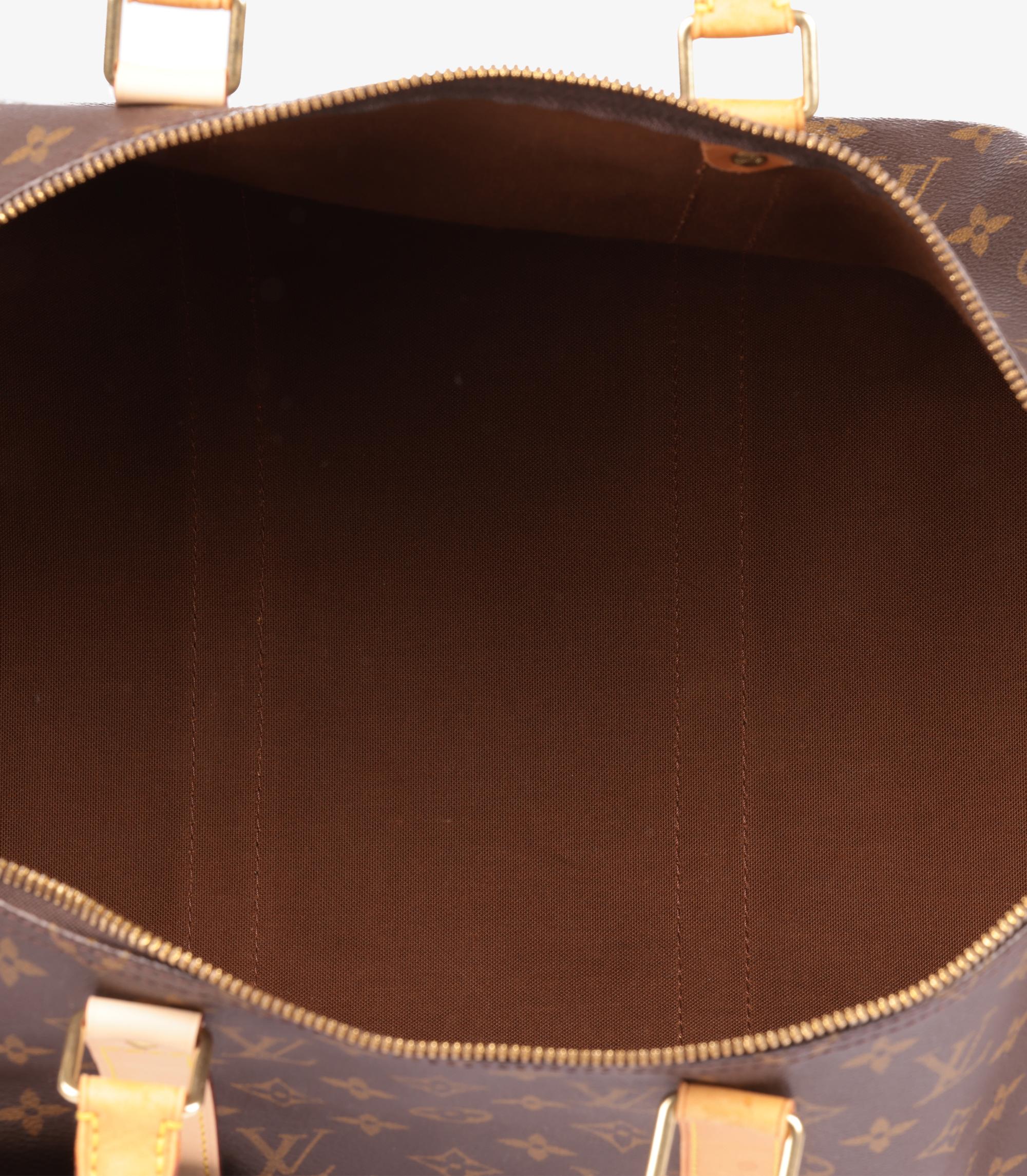 Louis Vuitton Brown Monogram Coated Canvas & Vachetta Leather Vintage Keepall 50 im Angebot 2