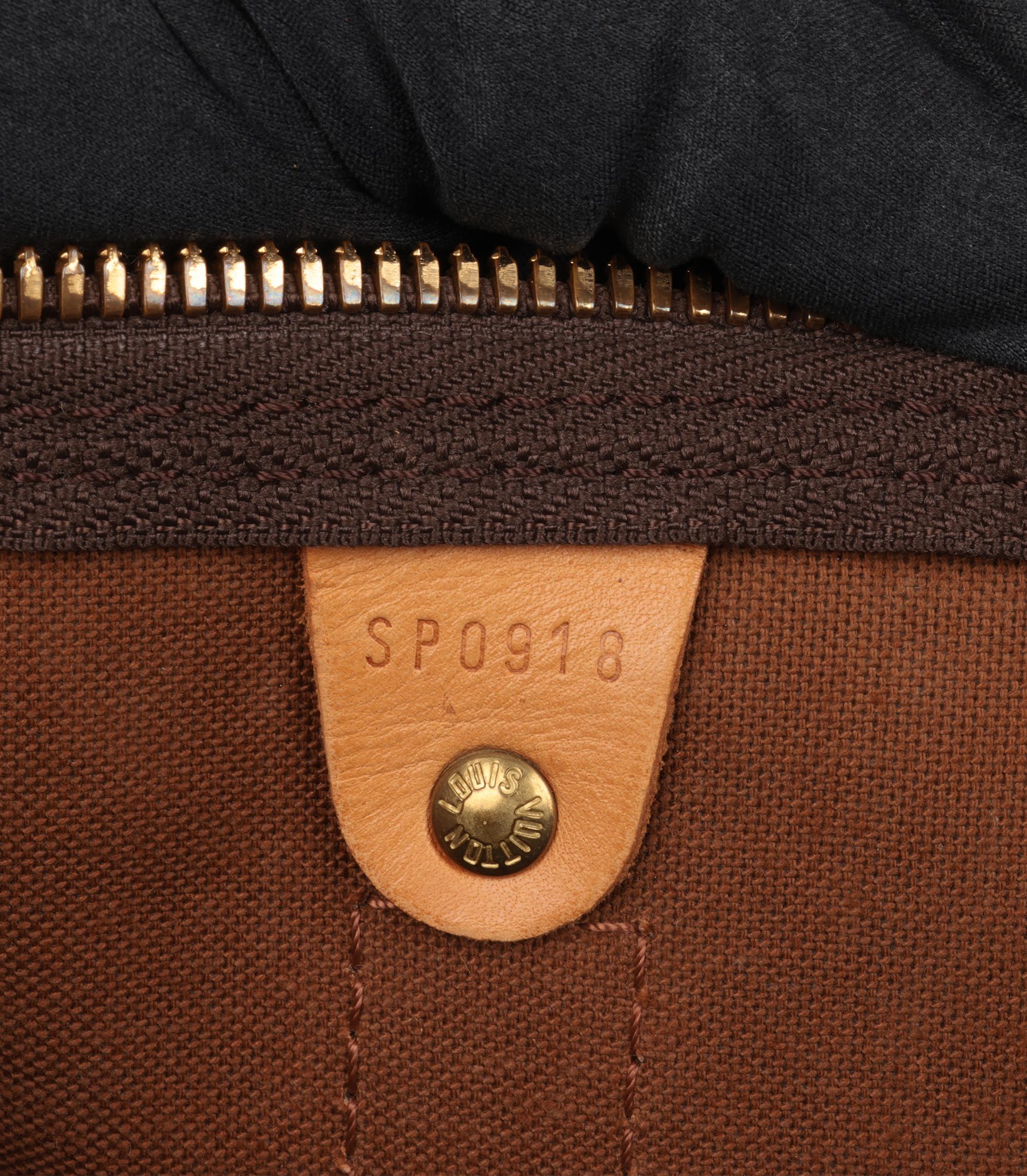 Louis Vuitton Brown Monogram Coated Canvas & Vachetta Leather Vintage Keepall 50 im Angebot 3