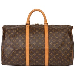 Louis Vuitton Brown Monogram Coated Canvas & Vachetta Leather Retro Keepall 50