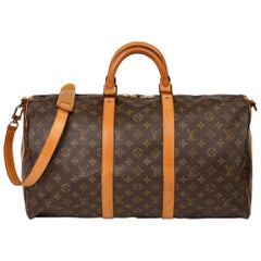 Louis Vuitton Brown Monogram Coated Canvas & Vachetta Leather Used Keepall 50