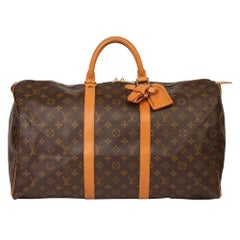 Louis Vuitton Brown Monogram Coated Canvas & Vachetta Leather Used Keepall 50