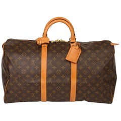 Louis Vuitton Brown Monogram Coated Canvas & Vachetta Leather Used Keepall 50