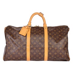 LOUIS VUITTON Brown Monogram Coated Canvas & Vachetta Leather Vintage Keepall 50