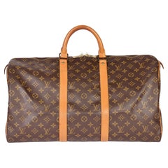 LOUIS VUITTON Brown Monogram Coated Canvas & Vachetta Leather Vintage Keepall 50