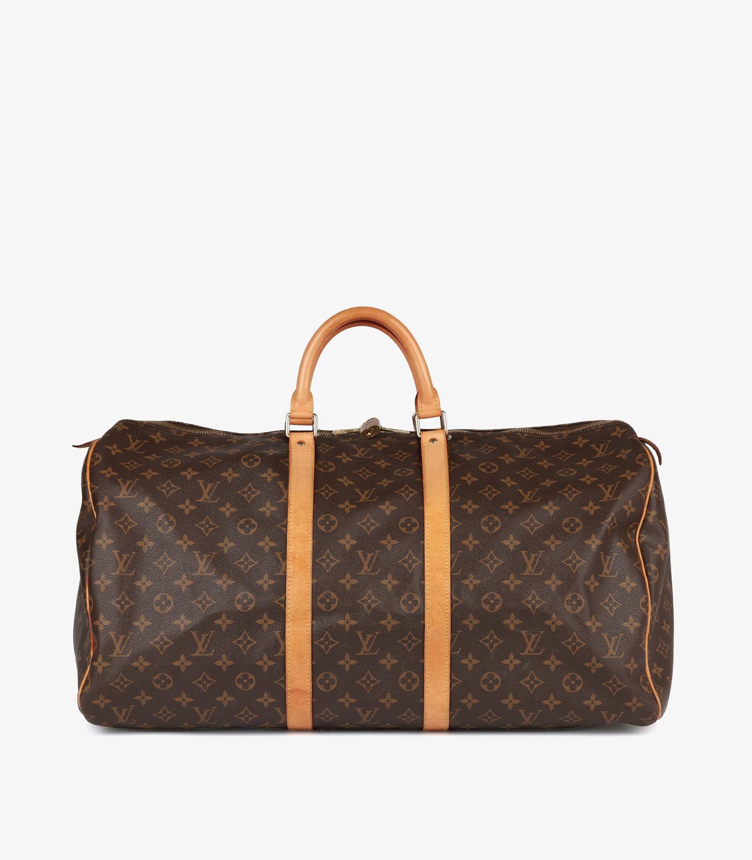 Louis Vuitton Brown Monogram Coated Canvas 
Vachetta Leather Vintage Keepall 50 en vente