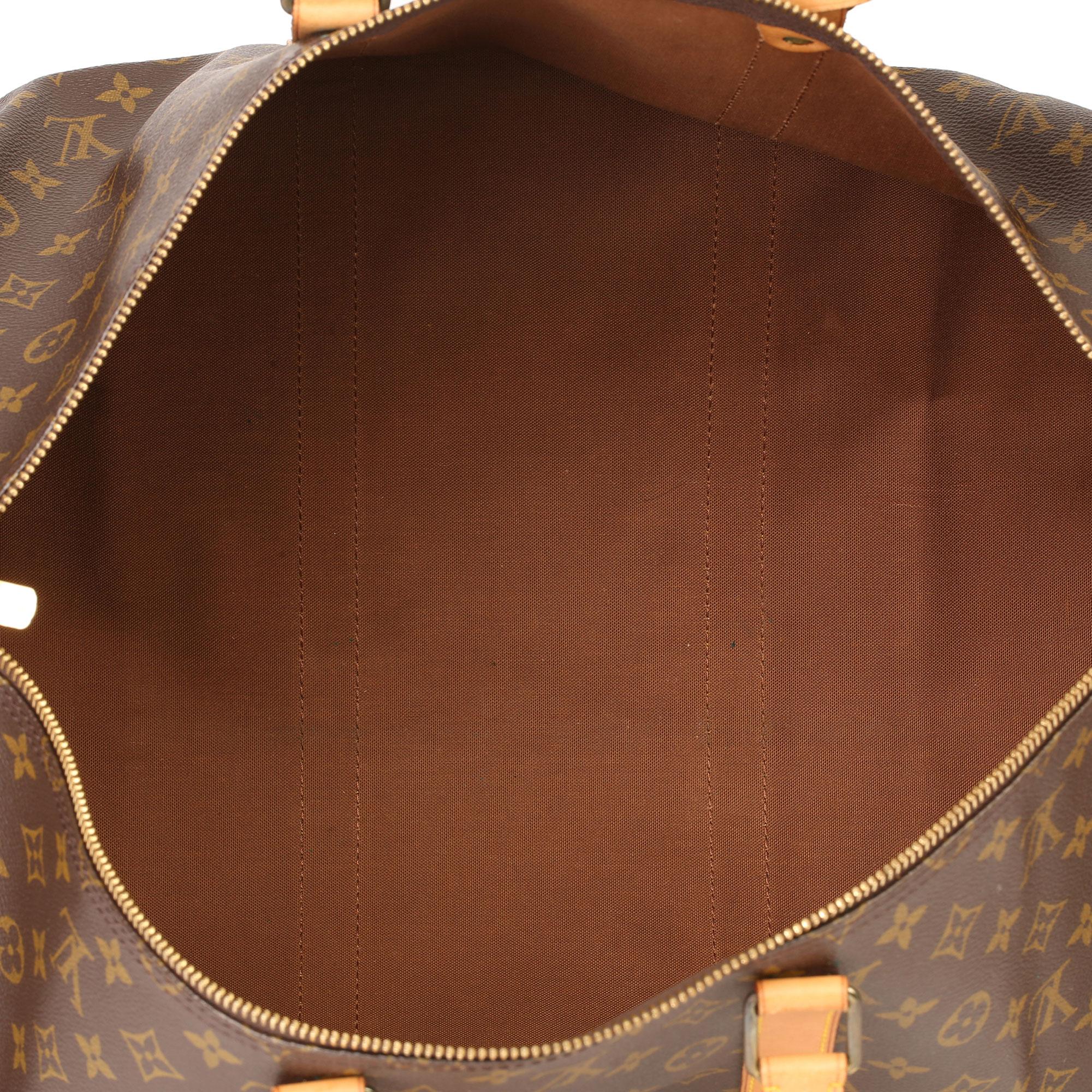 Louis Vuitton Brown Monogram Coated Canvas & Vachetta Leather Vintage Keepall 55 5