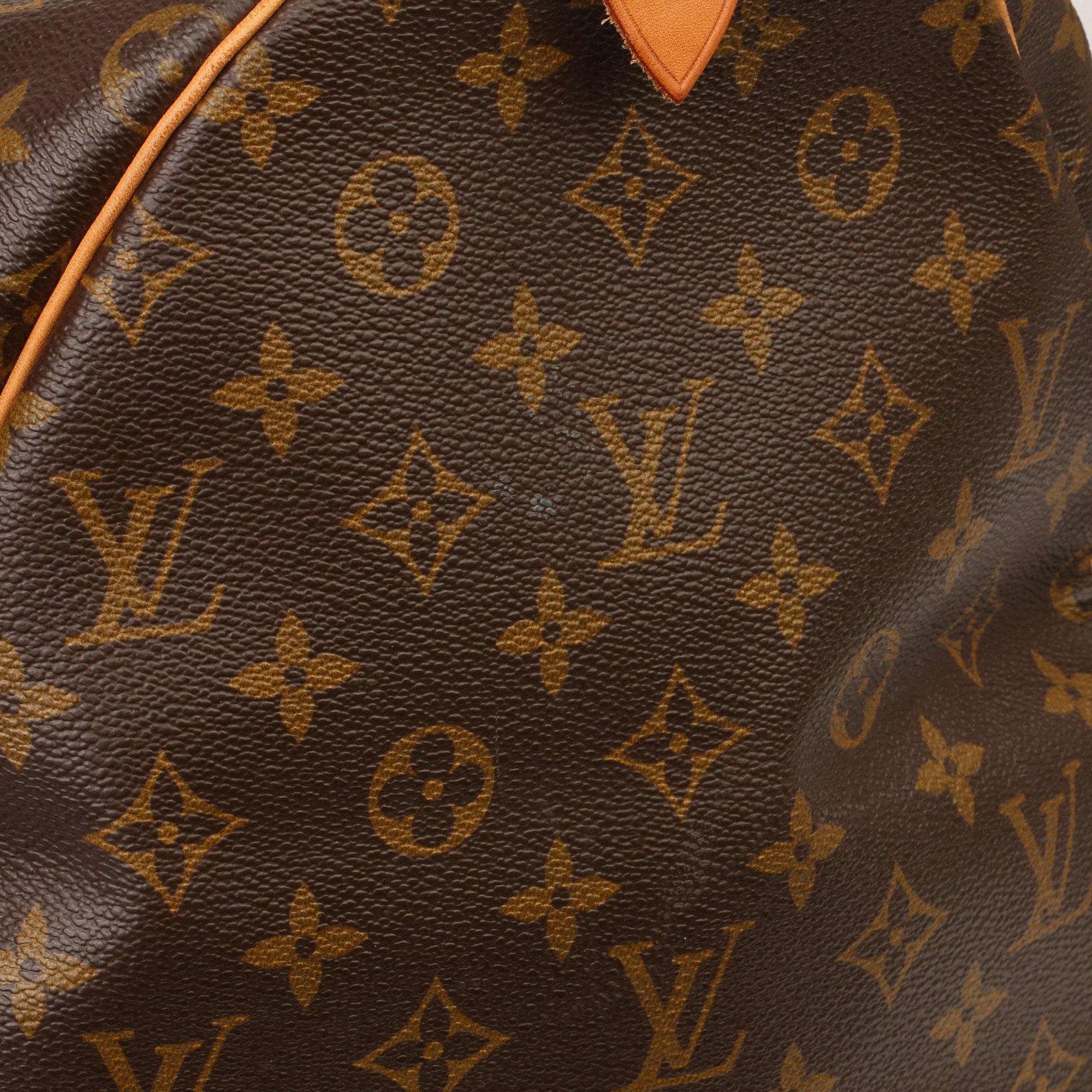 Louis Vuitton Brown Monogram Coated Canvas & Vachetta Leather Vintage Keepall 55 7