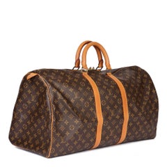 LOUIS VUITTON Brown Monogram Coated Canvas & Vachetta Leather Vintage Keepall 55