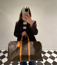 Louis Vuitton Brown Monogramm beschichtetem Segeltuch & Vachetta Leder Vintage Keepall 55