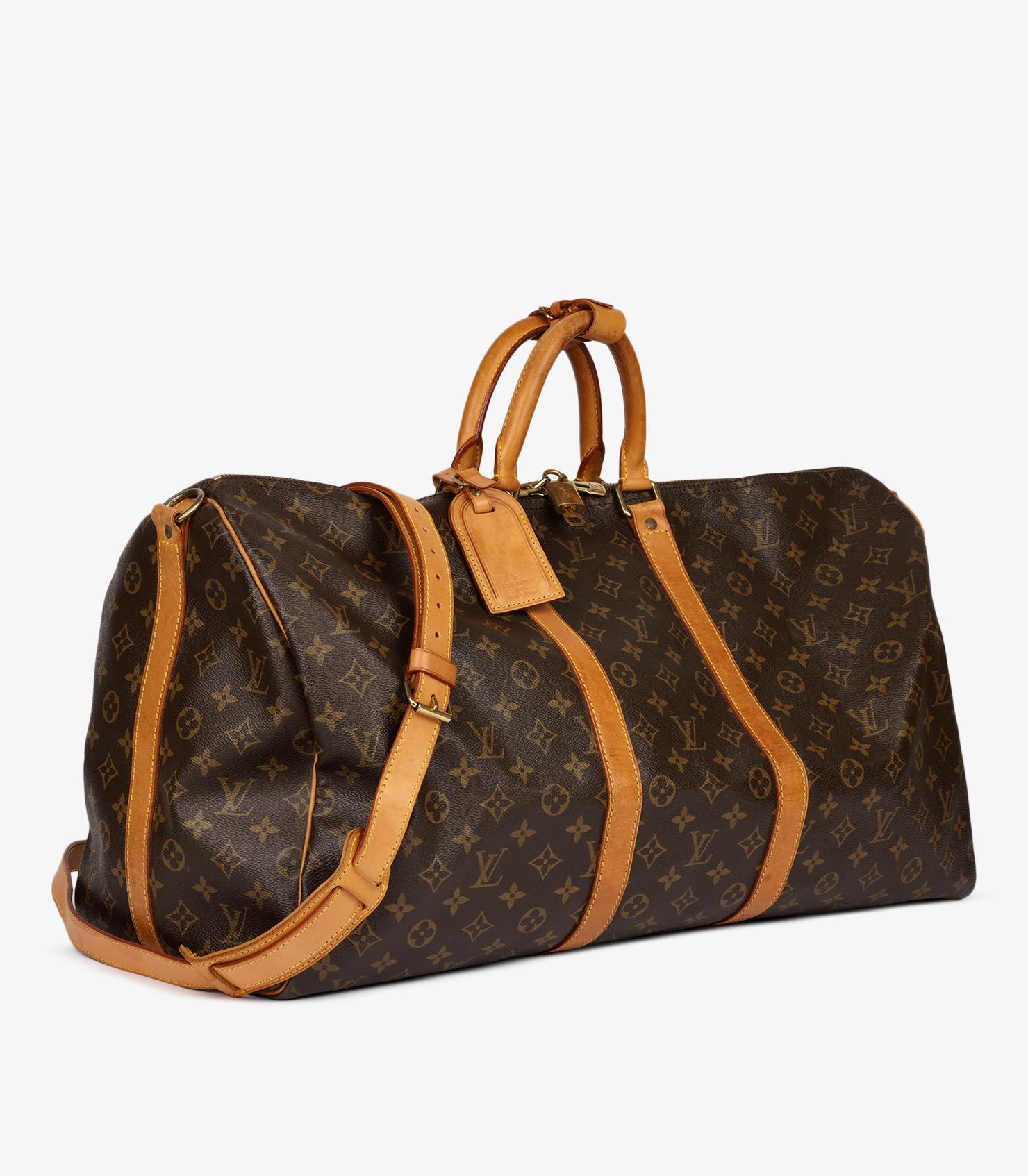 Louis Vuitton Brown Monogram Coated Canvas & Vachetta Leather Vintage Keepall 55 In Excellent Condition For Sale In Bishop's Stortford, Hertfordshire