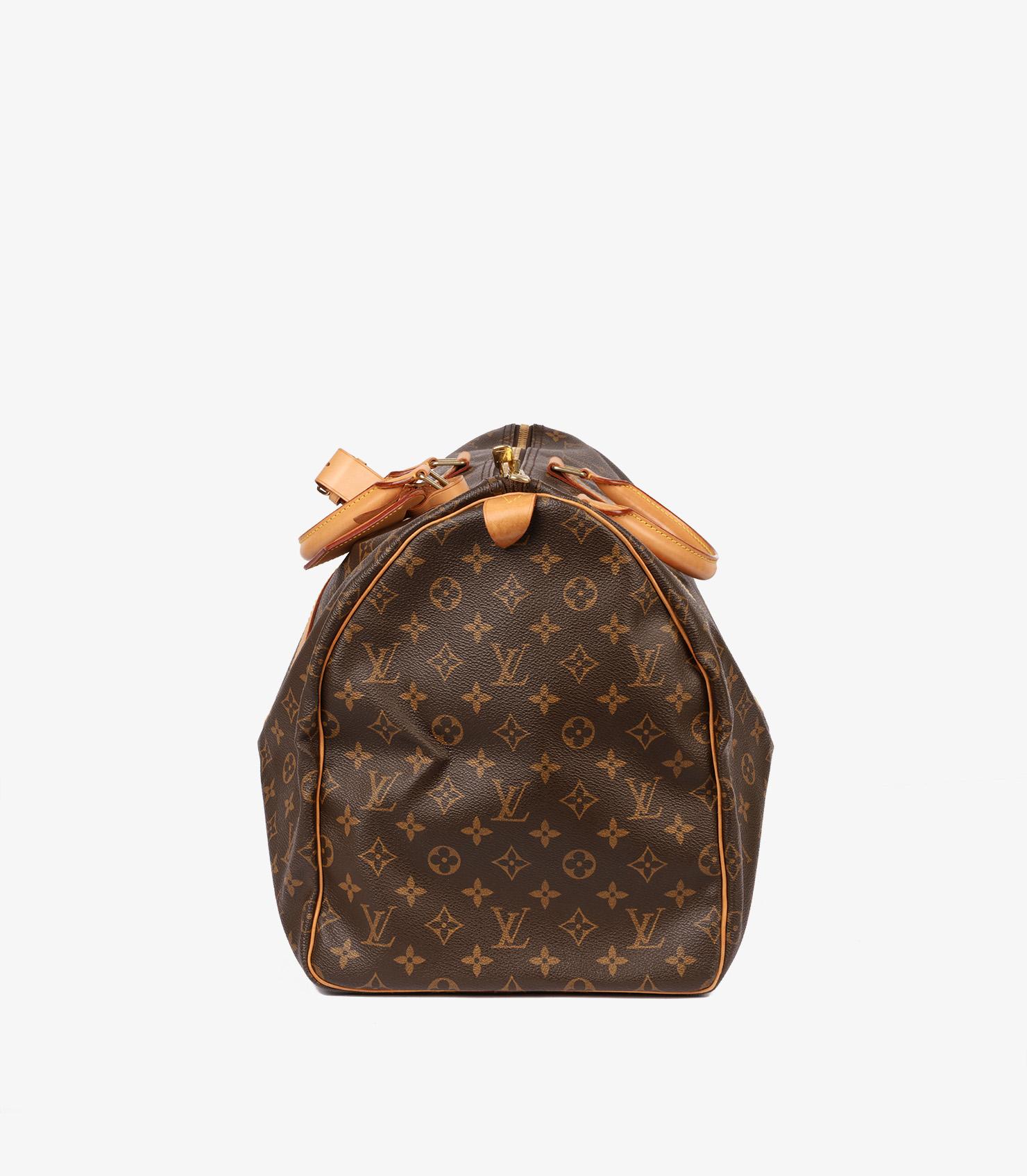 Louis Vuitton Brown Monogram Coated Canvas & Vachetta Leather Vintage Keepall 55 In Excellent Condition In Bishop's Stortford, Hertfordshire