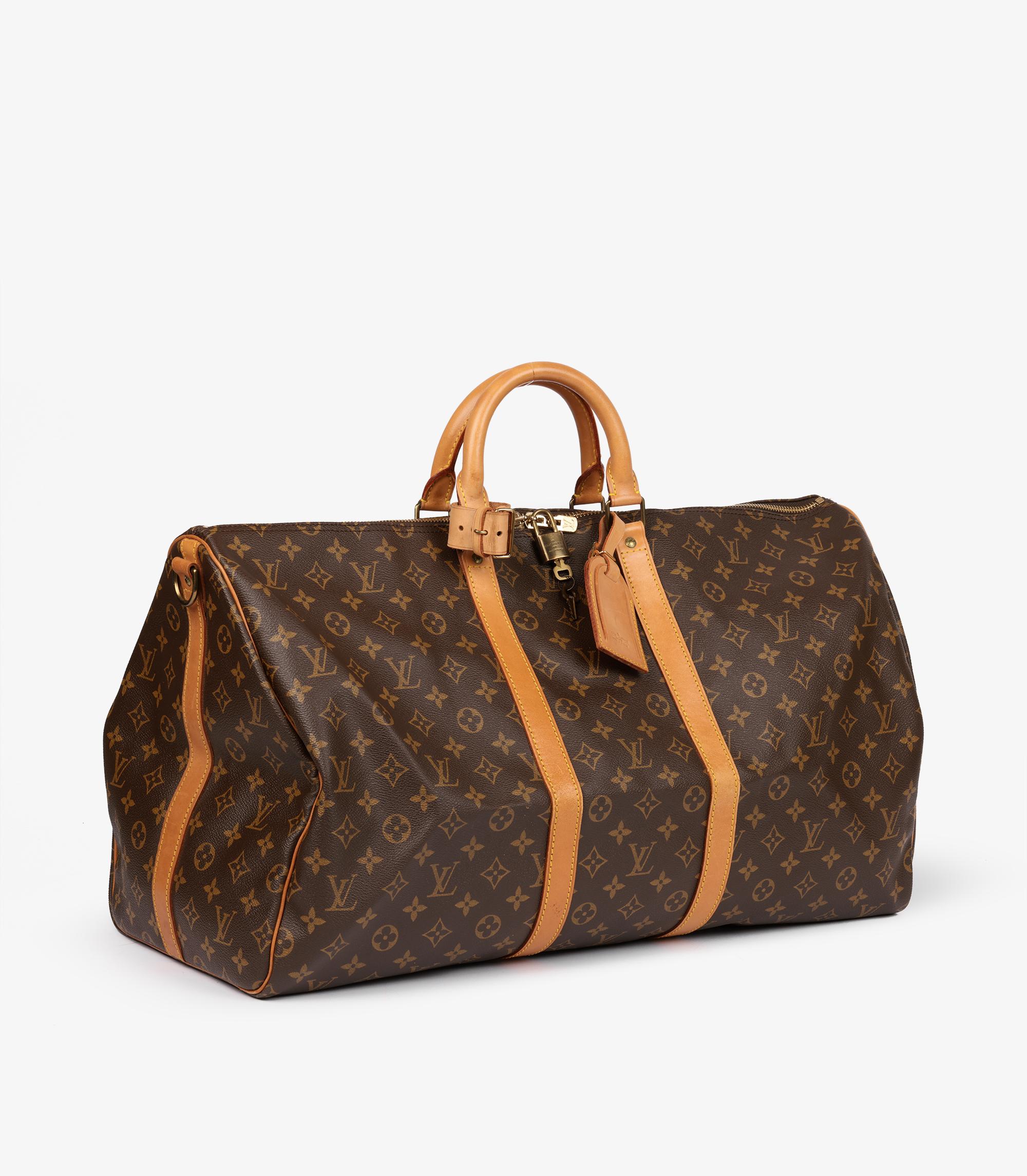 Louis Vuitton Brown Monogram Coated Canvas & Vachetta Leather Vintage Keepall 55 Marrón en venta