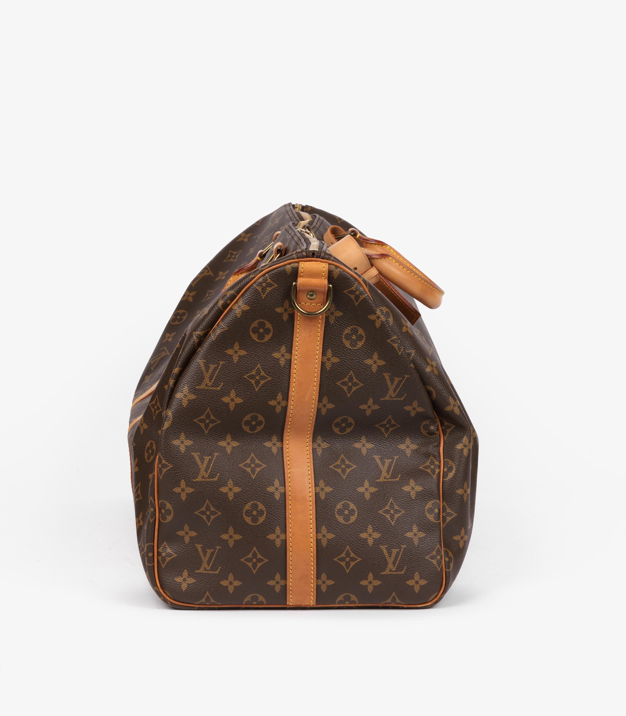 Louis Vuitton Brown Monogram Coated Canvas & Vachetta Leather Vintage Keepall 55 en Excelente estado para la venta en Bishop's Stortford, Hertfordshire